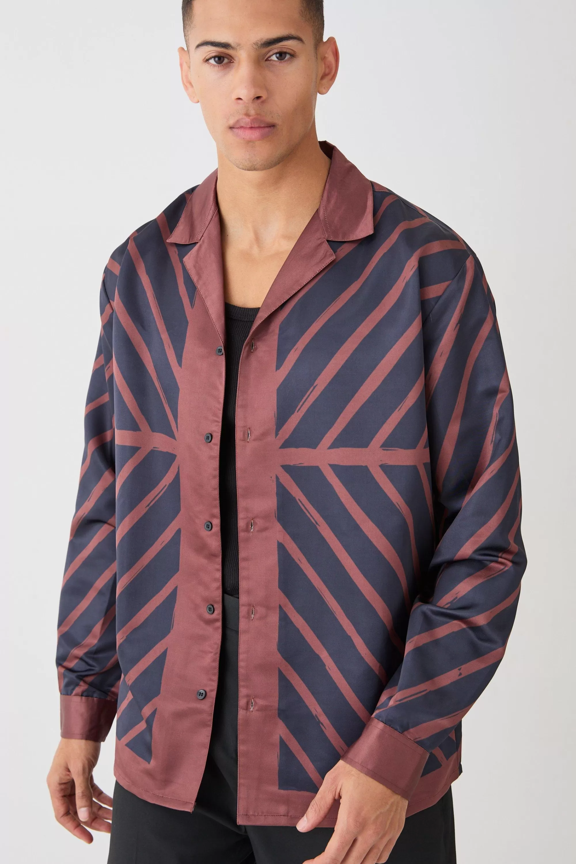 boohooMAN Oversized Panelled Long Sleeve Satin Shirt | UK