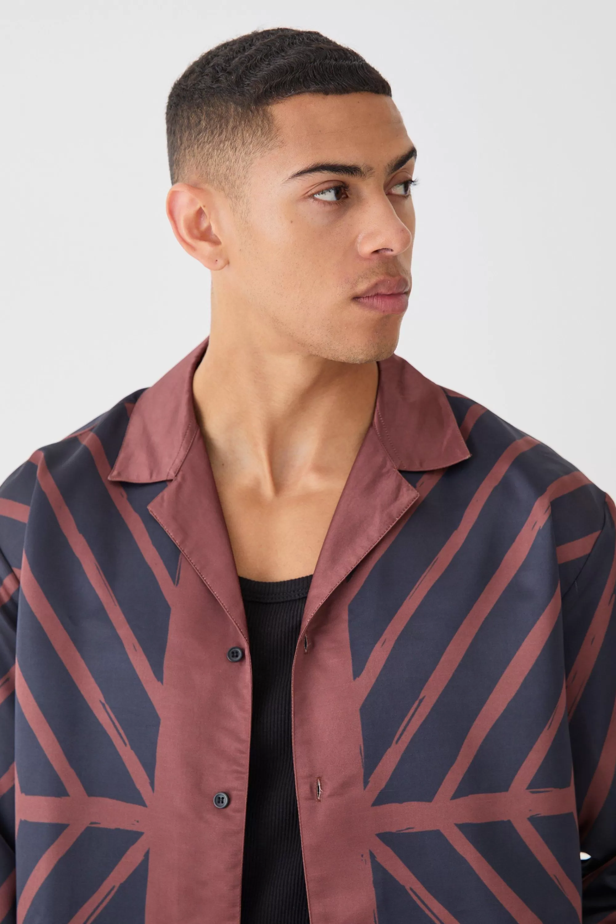 boohooMAN Oversized Panelled Long Sleeve Satin Shirt | UK