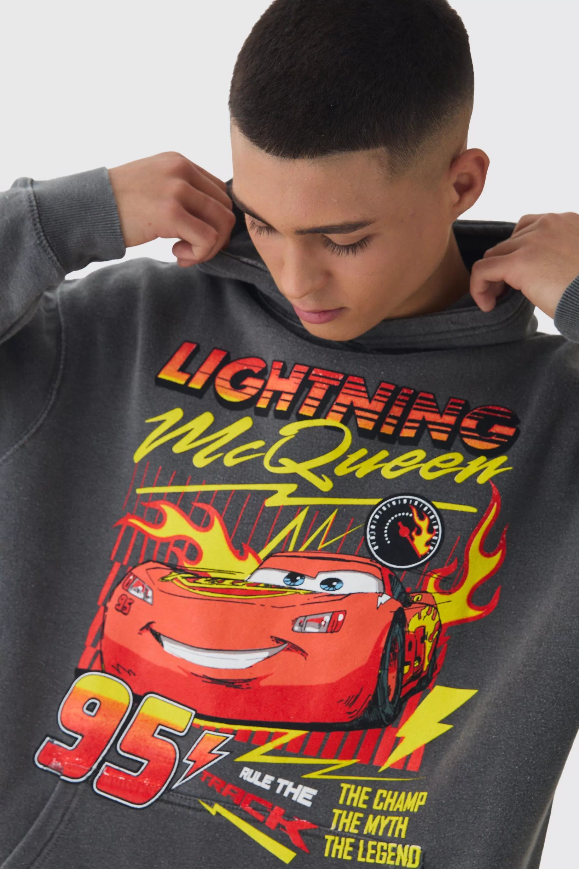 boohooMAN Oversized Pixar Cars Wash License Print Hoodie | UK