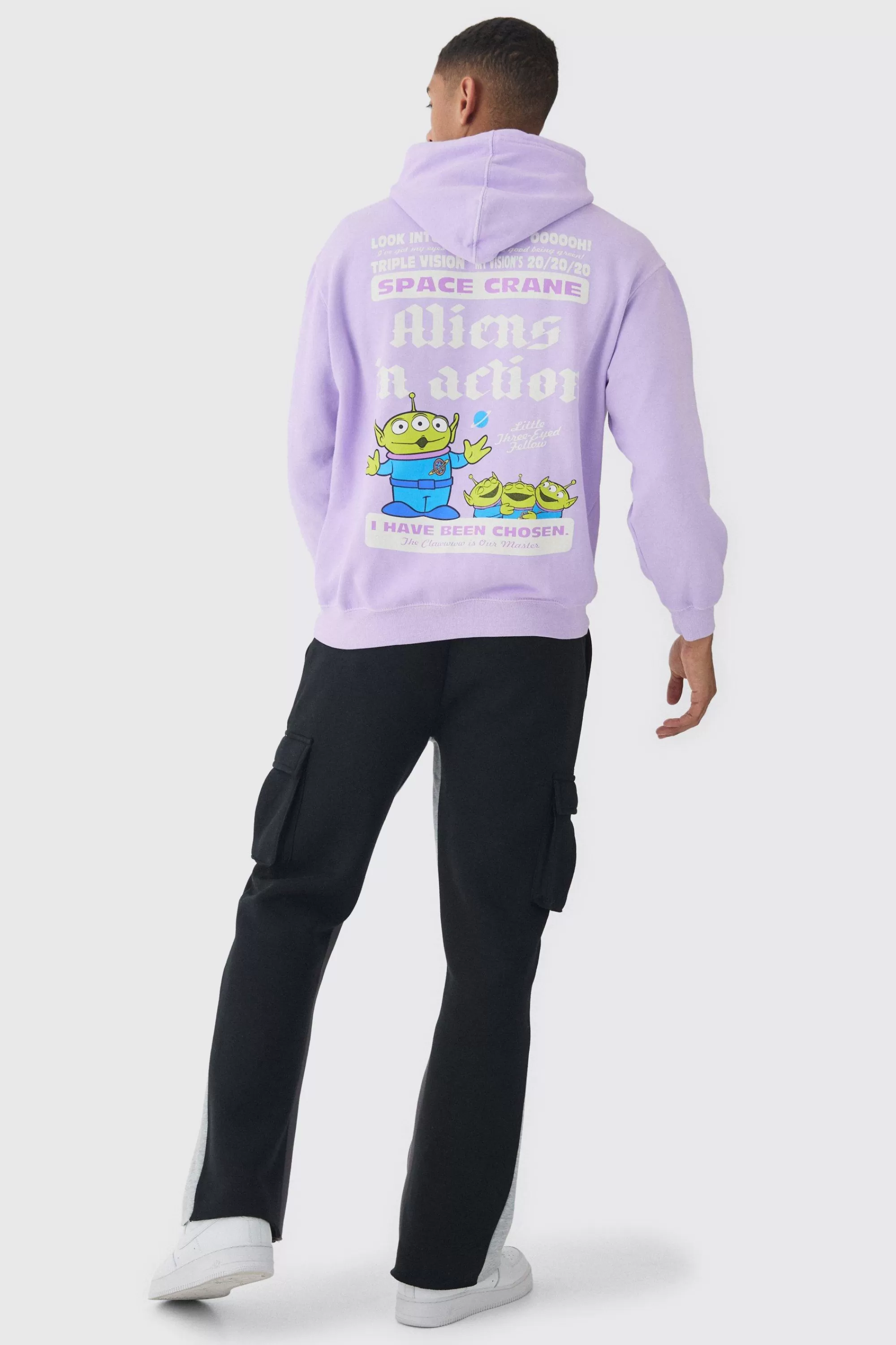 boohooMAN Oversized Pixar Toy Story Aliens Wash License Hoodie | UK
