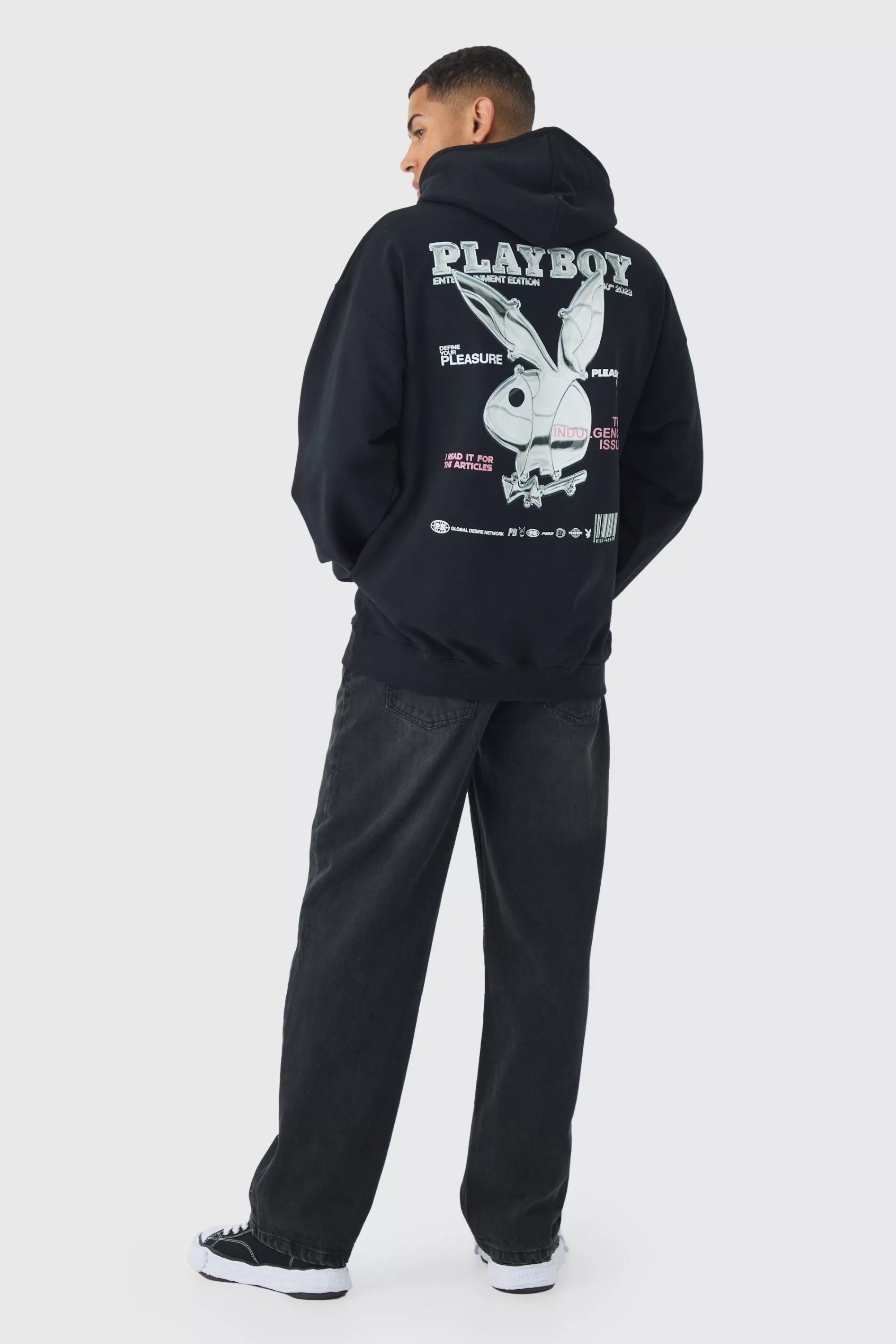 boohooMAN Oversized Playboy Varsity License Print Hoodie | UK