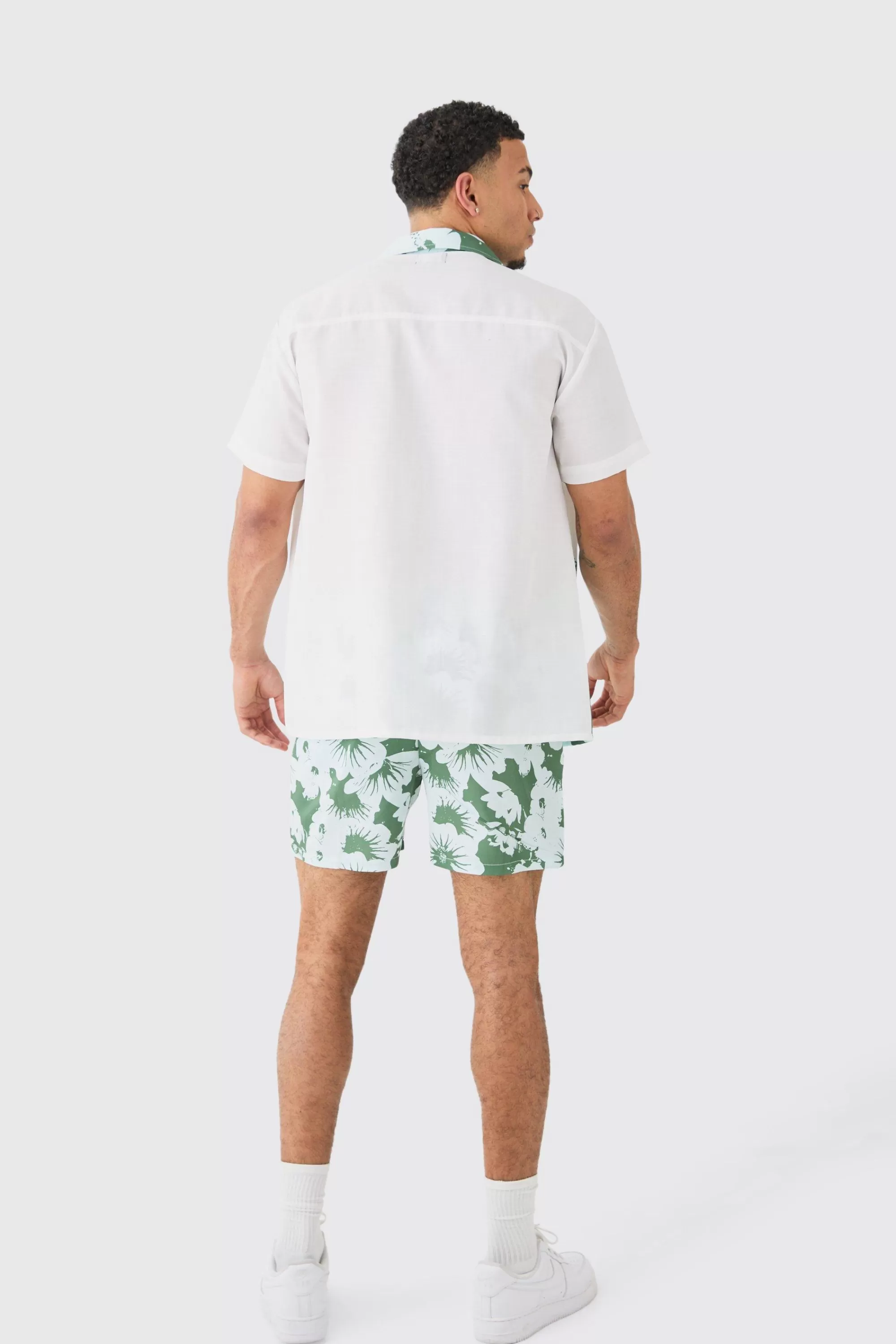 boohooMAN Oversized Printed Shirt And Swim Short Set | UK