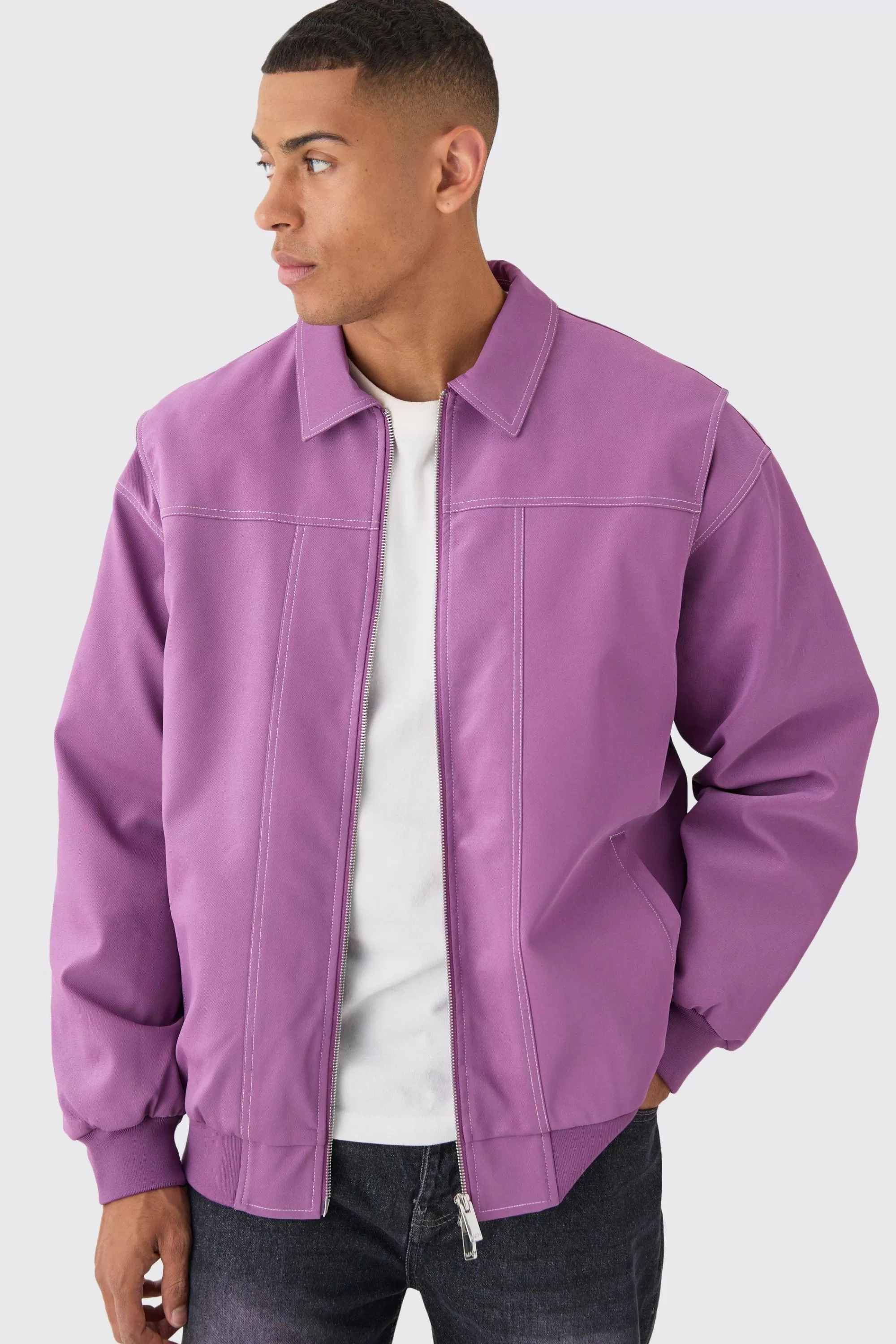 boohooMAN Oversized Pu Panel Detail Bomber In | UK