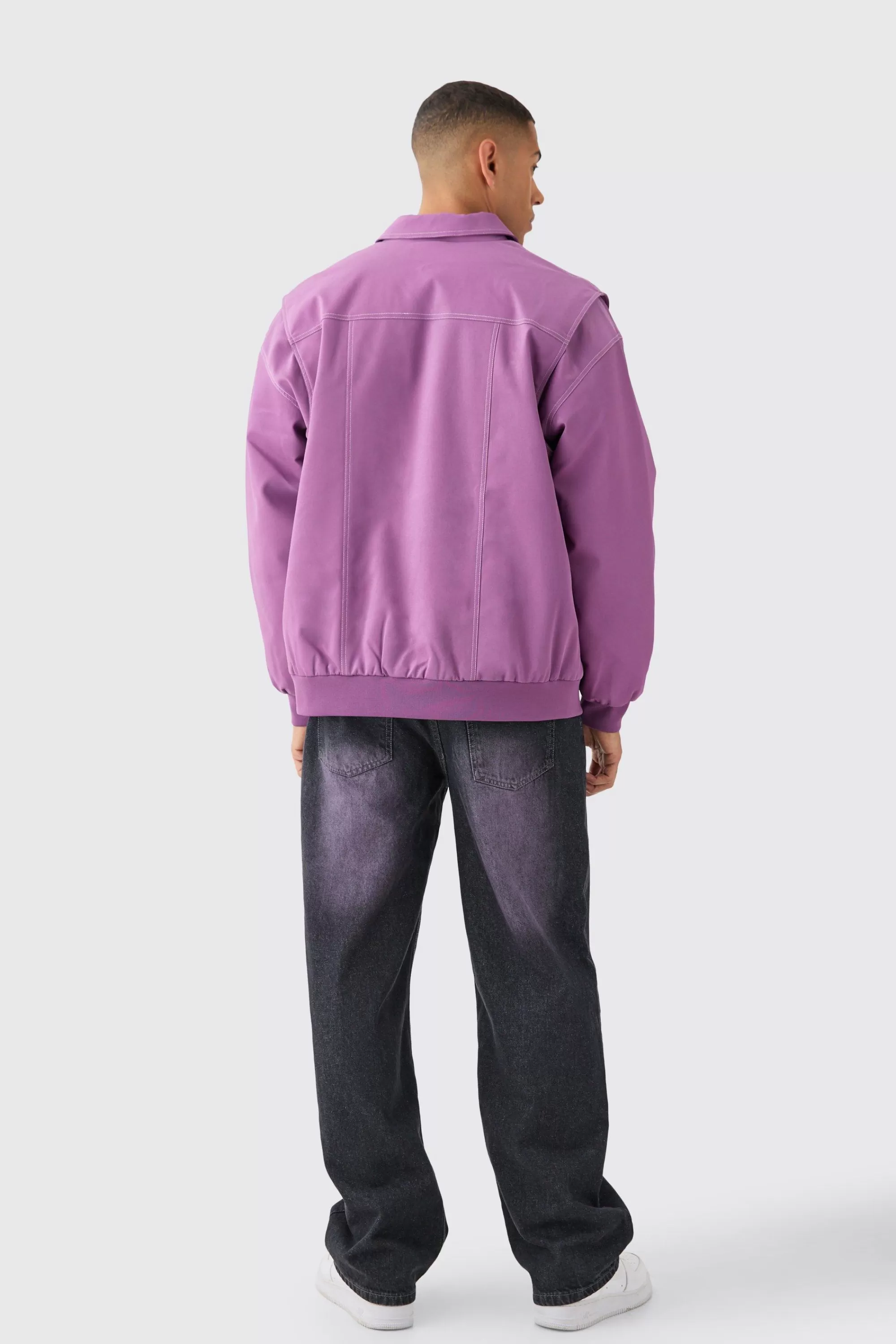 boohooMAN Oversized Pu Panel Detail Bomber In | UK