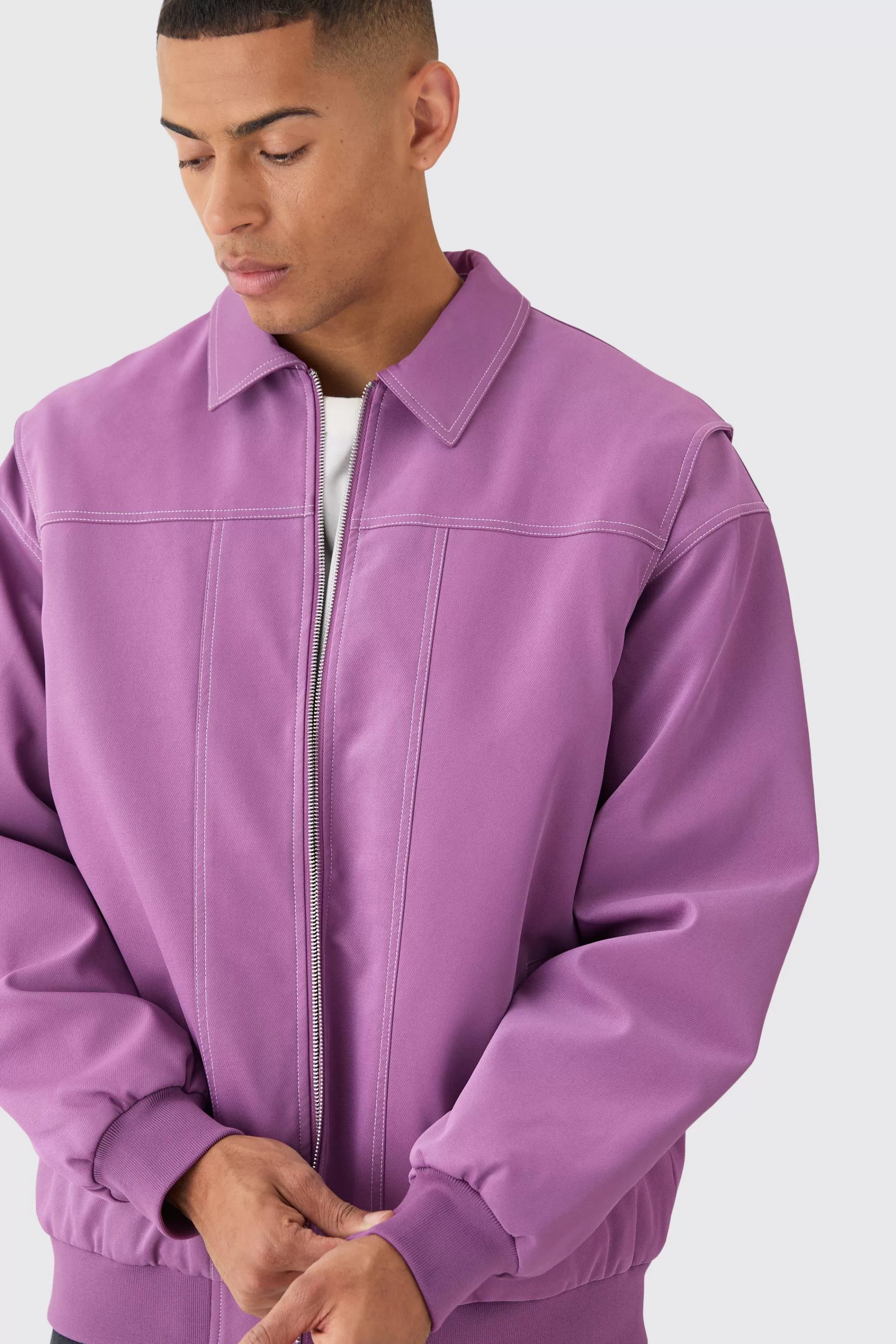 boohooMAN Oversized Pu Panel Detail Bomber In | UK