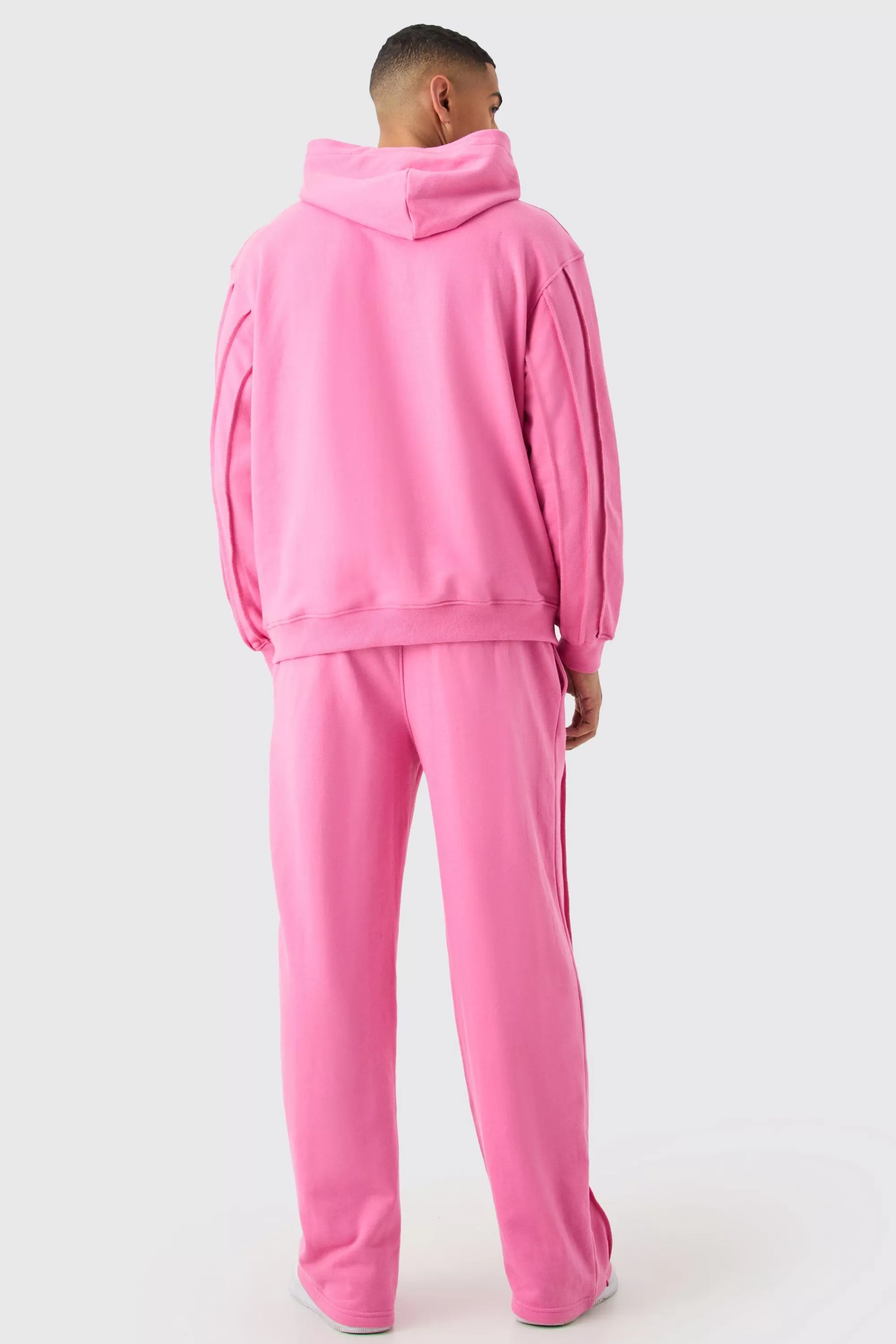 boohooMAN Oversized Raw Seam Man Sig Embroidered Hooded Tracksuit | UK