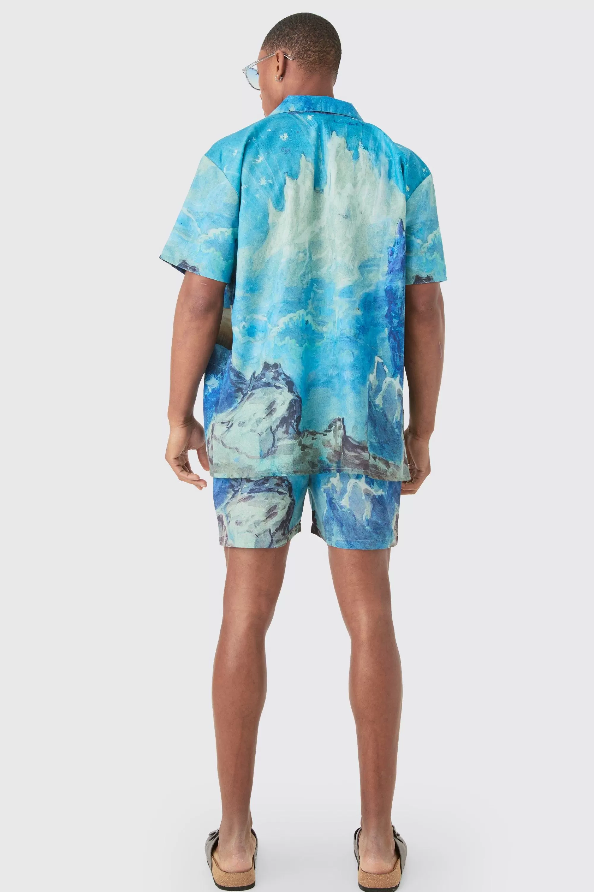 boohooMAN Oversized Renaissance Shirt & Swim Short Set | UK