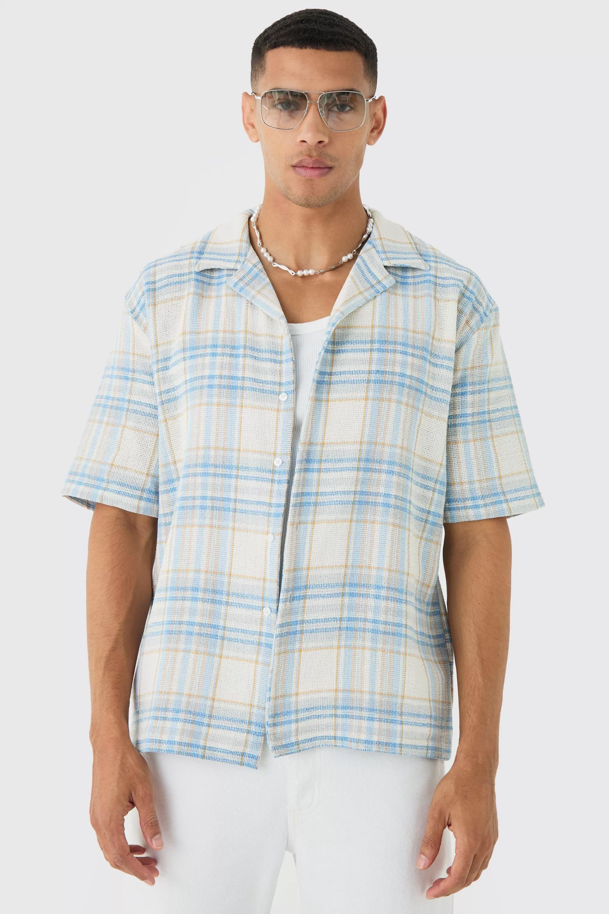 boohooMAN Oversized Revere Check Shirt | UK