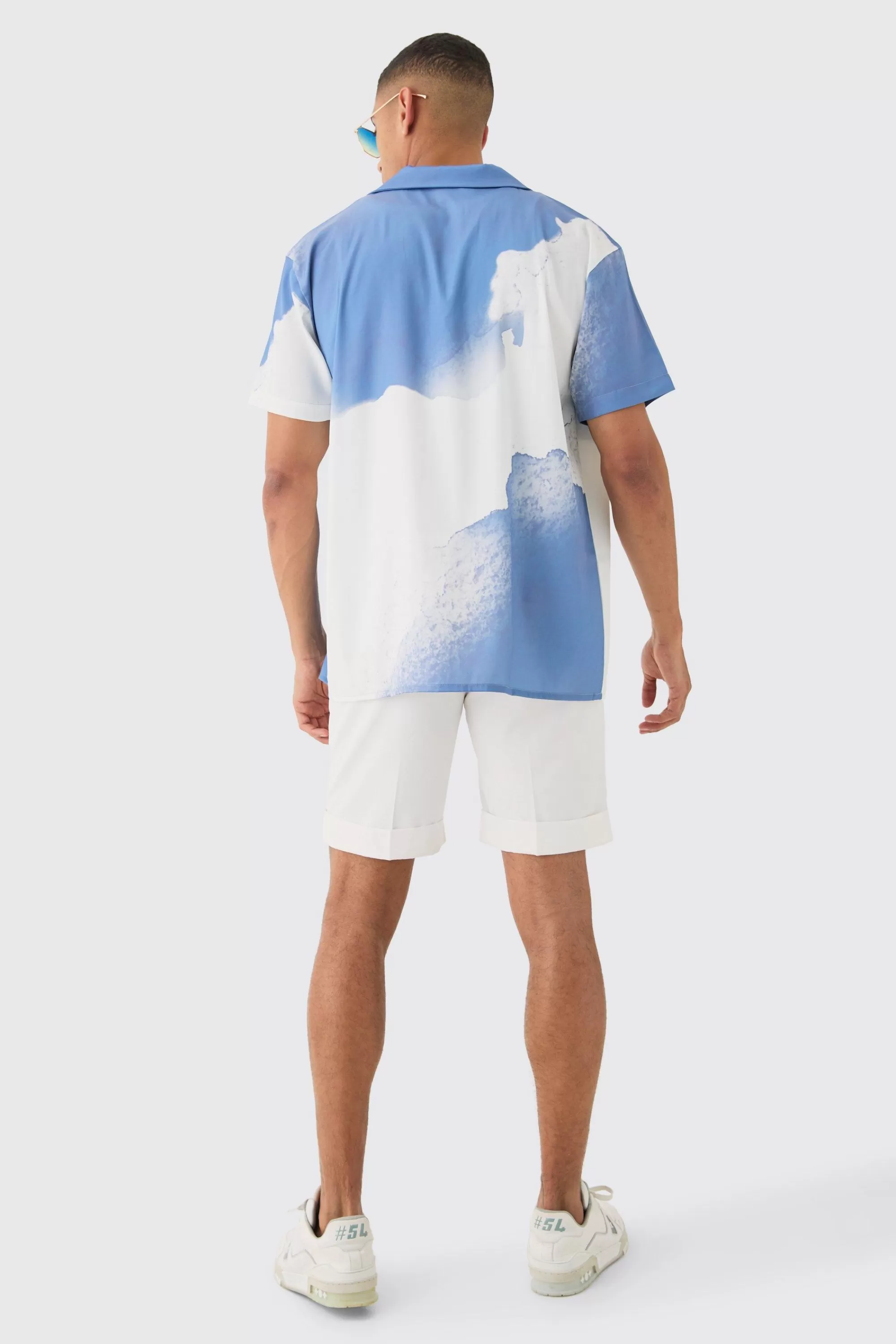 boohooMAN Oversized Revere Cloud Short Sleeve Shirt | UK