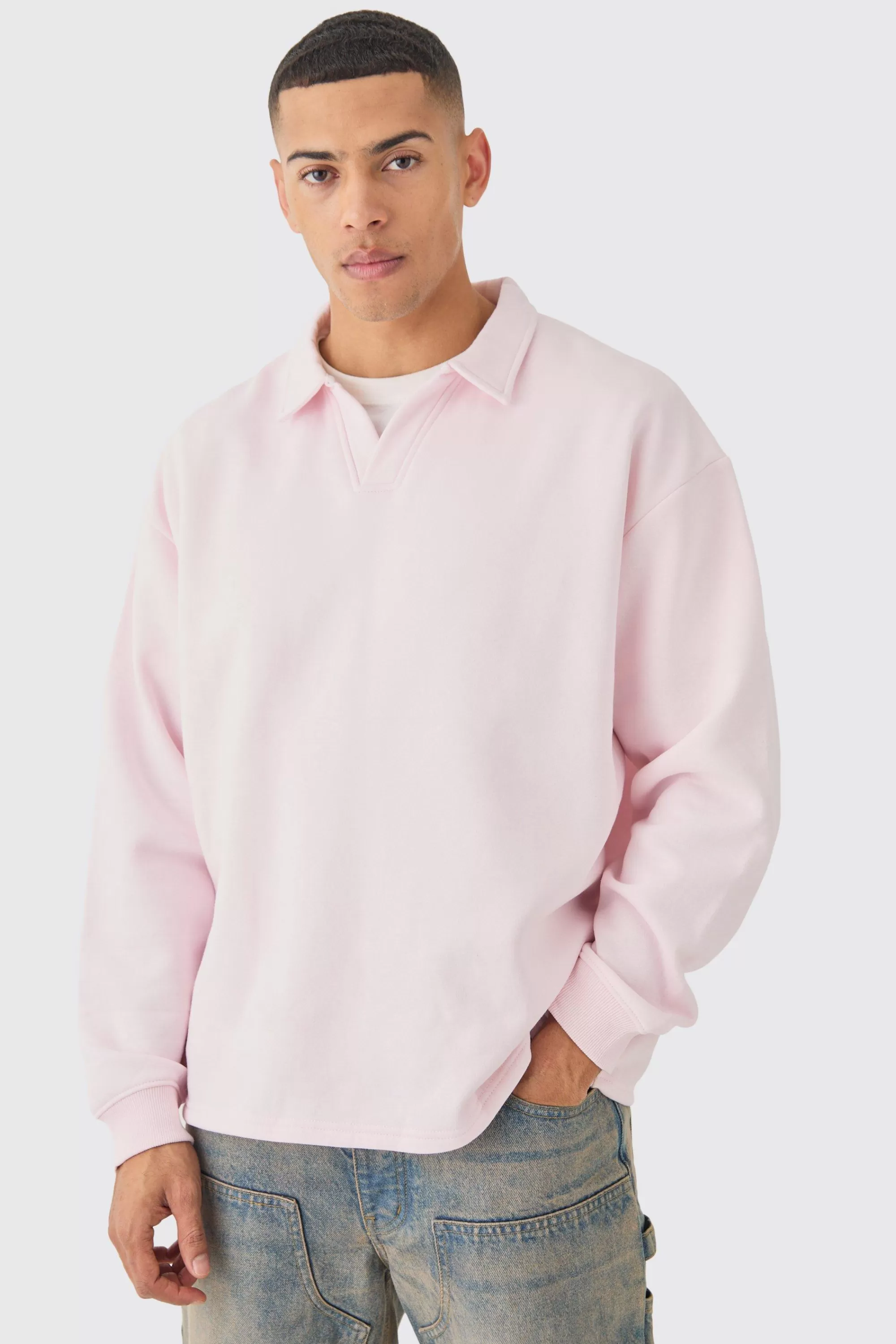boohooMAN Oversized Revere Neck Rugby Polo | UK