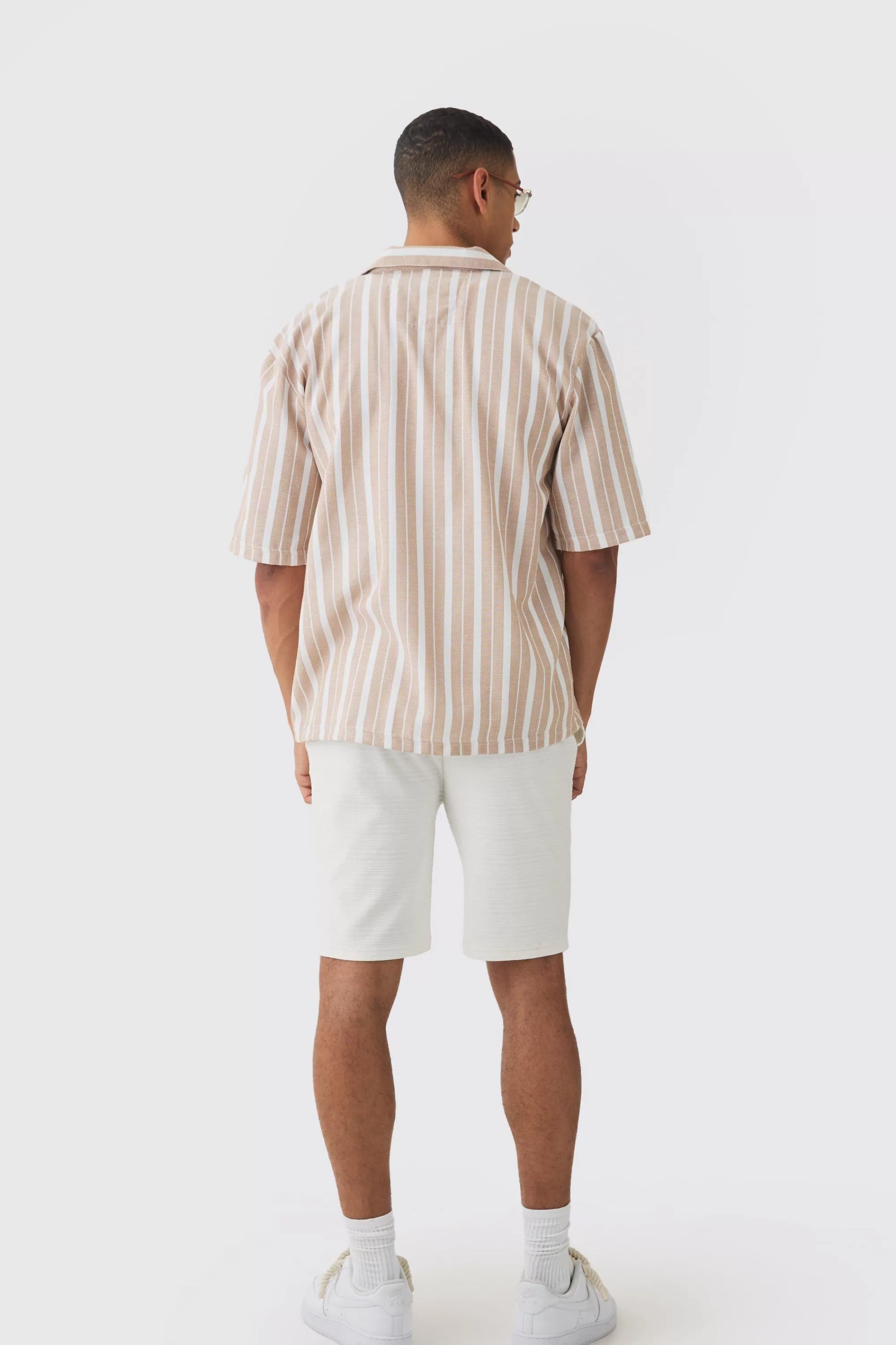 boohooMAN Oversized Revere Stripe Shirt | UK