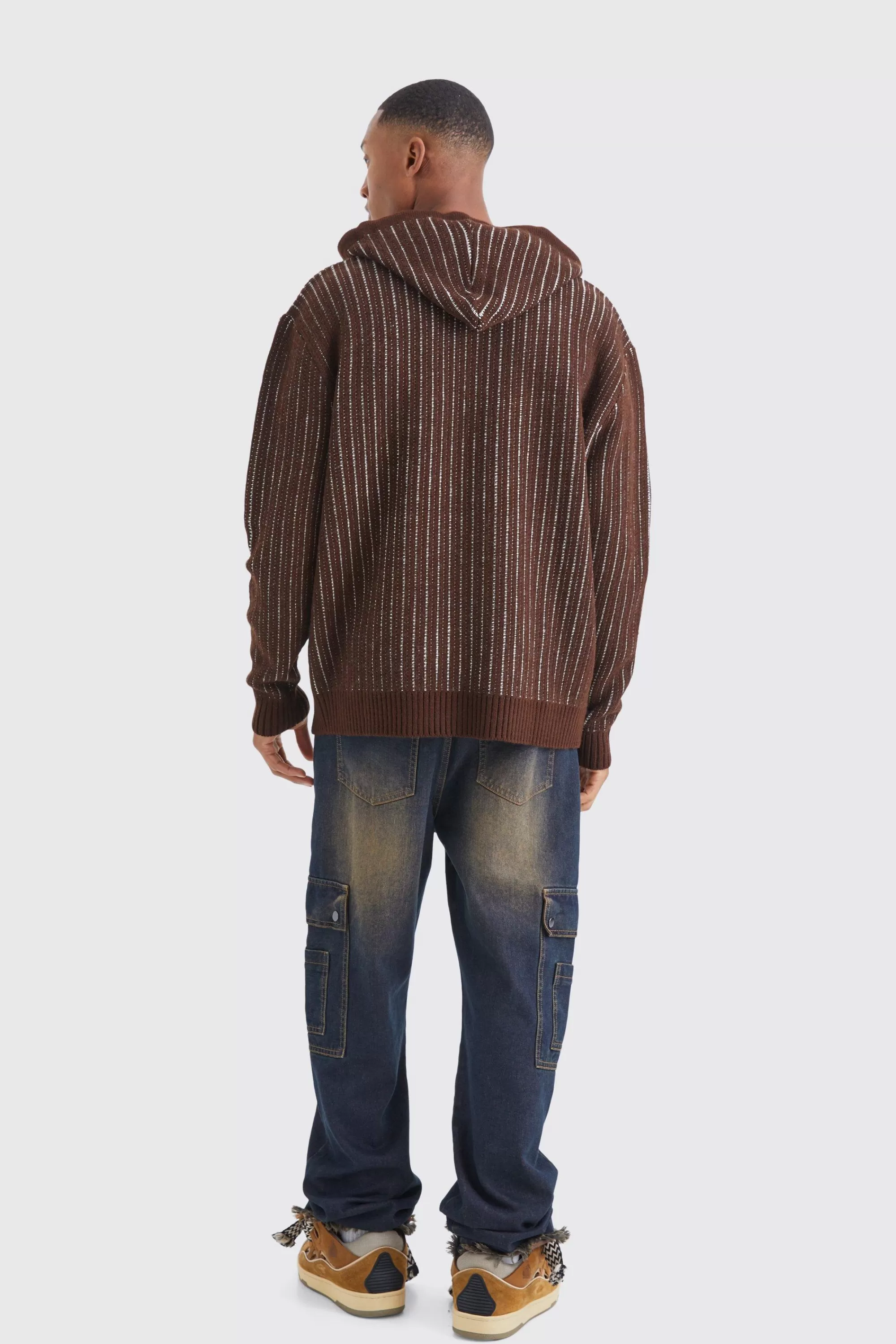 boohooMAN Oversized Ribbed Knit Hoodie | UK
