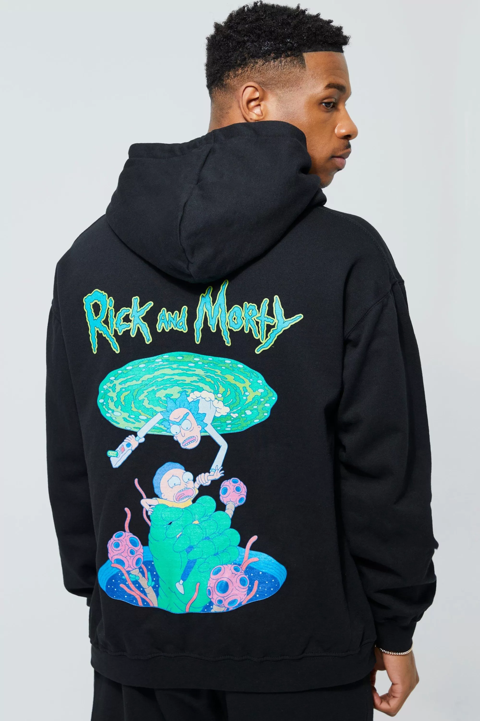 boohooMAN Oversized Rick & Morty License Hoodie | UK