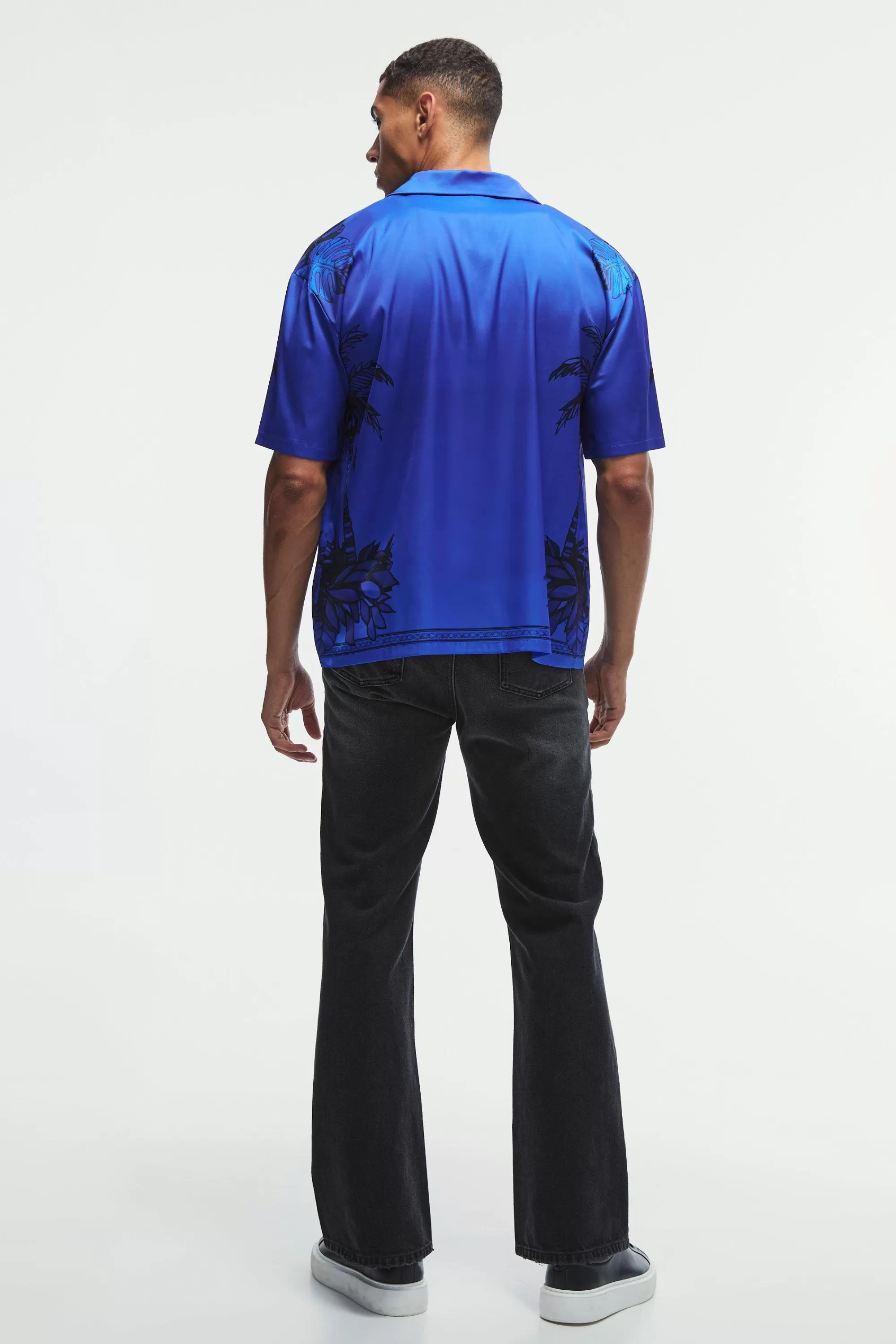 boohooMAN Oversized Satin Exclusive Collection Revere Shirt | UK