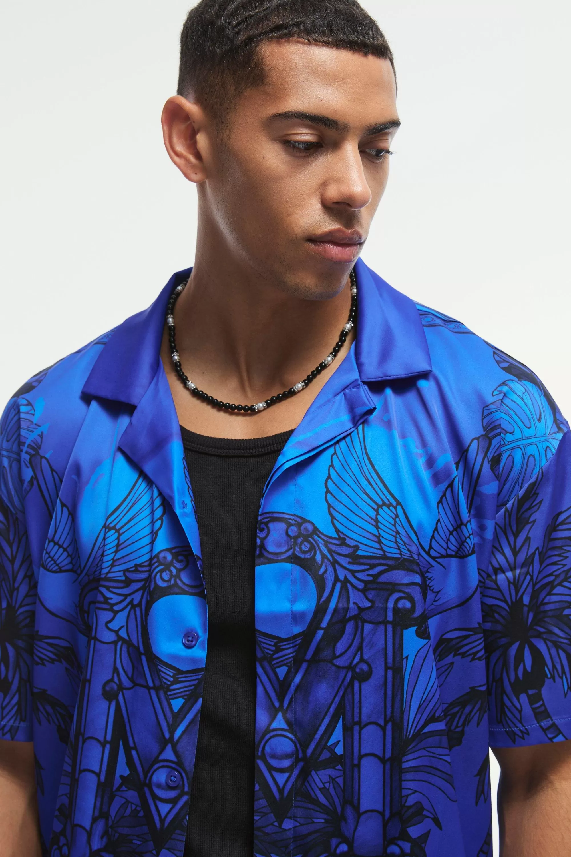 boohooMAN Oversized Satin Exclusive Collection Revere Shirt | UK