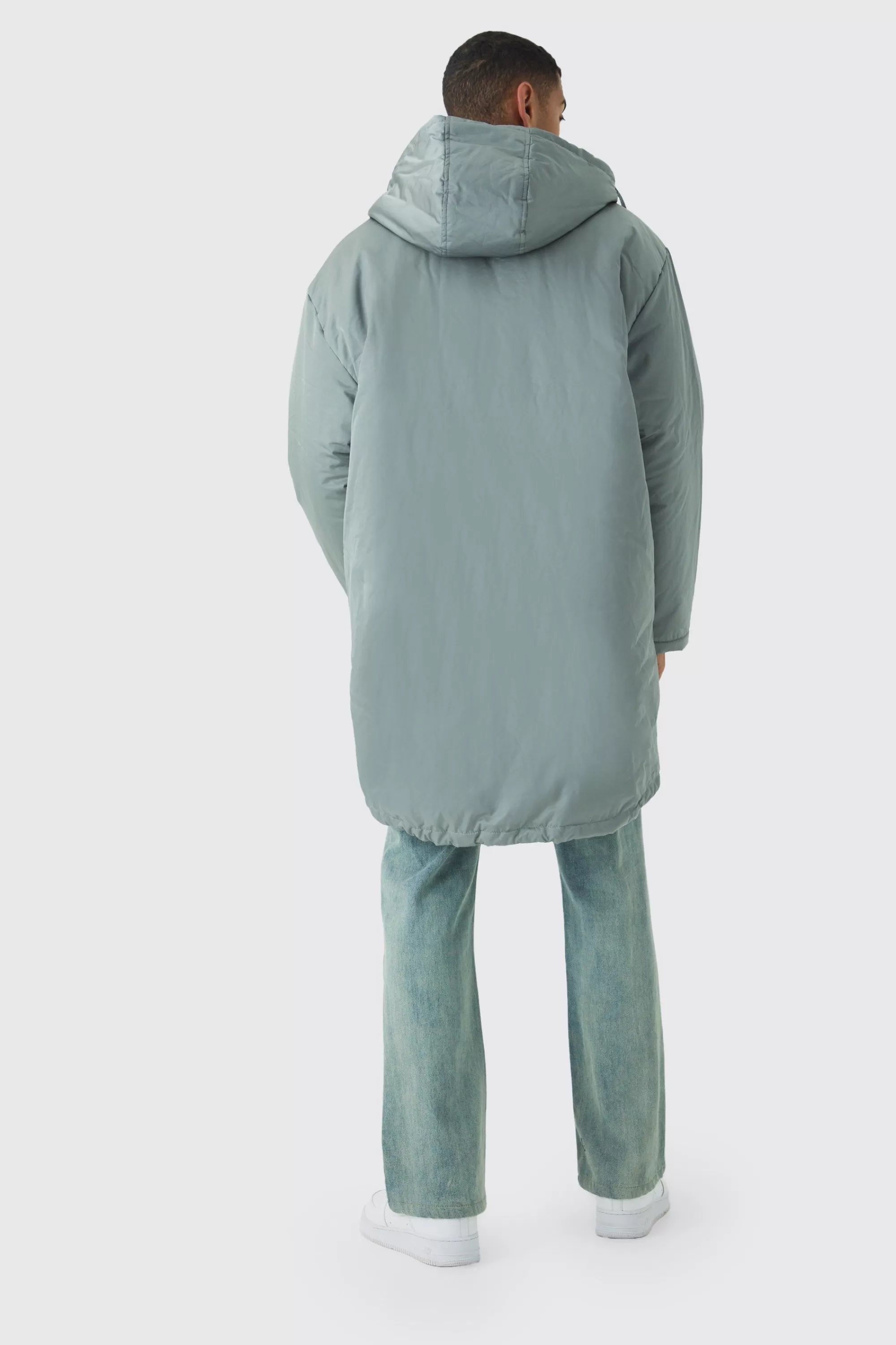 boohooMAN Oversized Satin Padded Longline Parka In | UK