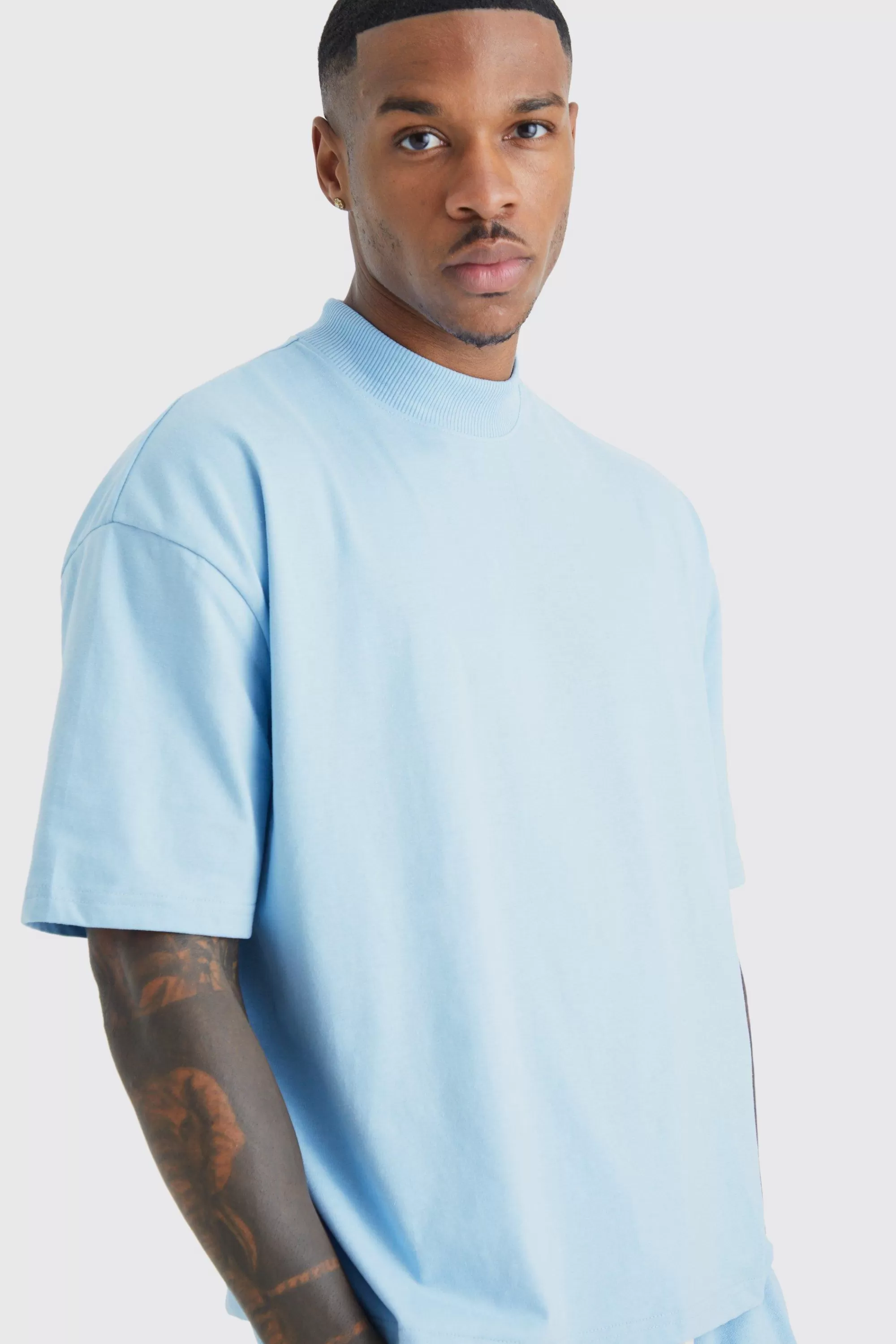 boohooMAN Oversized Short Length T-shirt And Short Set | UK