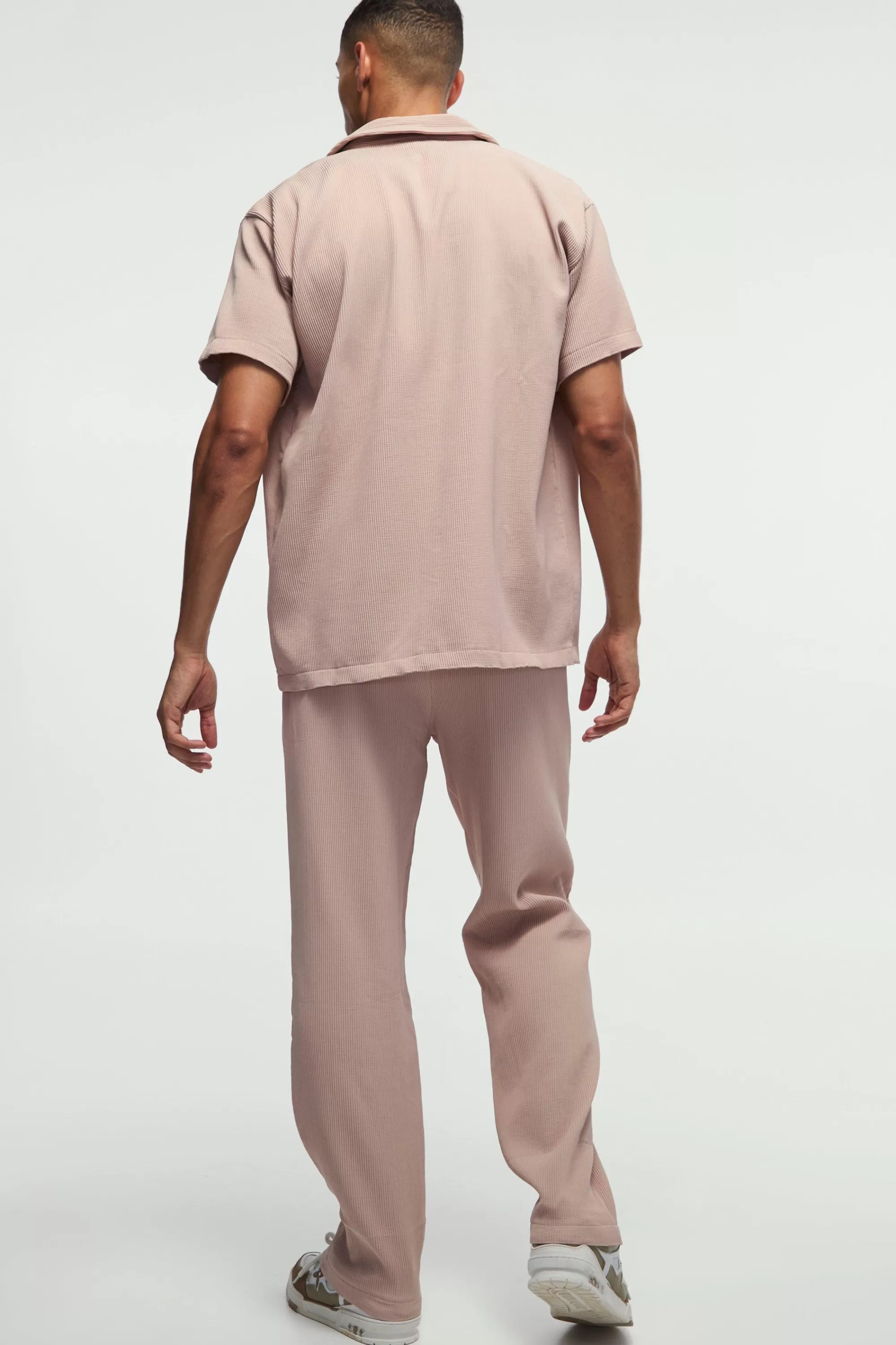 boohooMAN Oversized Short Sleeve Pleated Shirt & Straight Trouser Set | UK