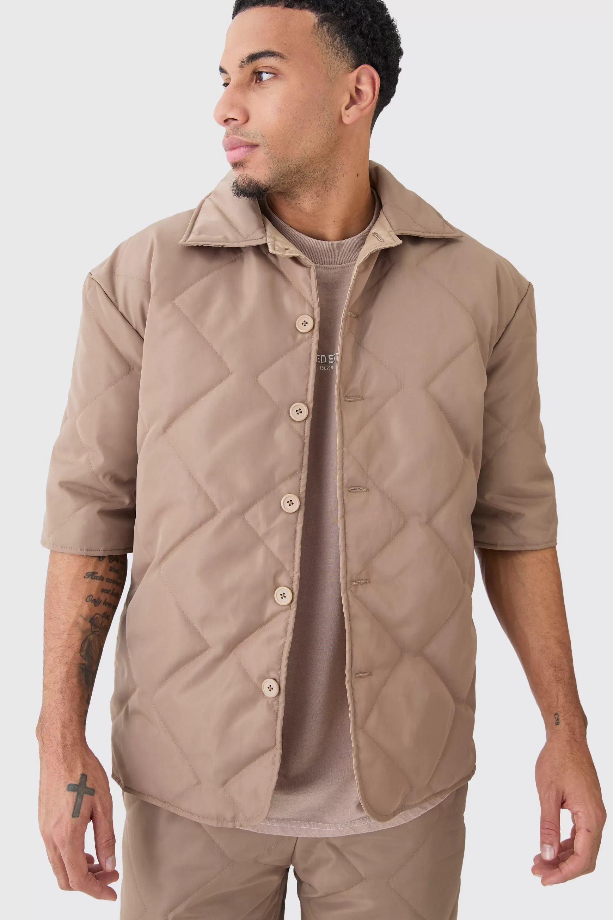 boohooMAN Oversized Short Sleeve Quilted Set | UK