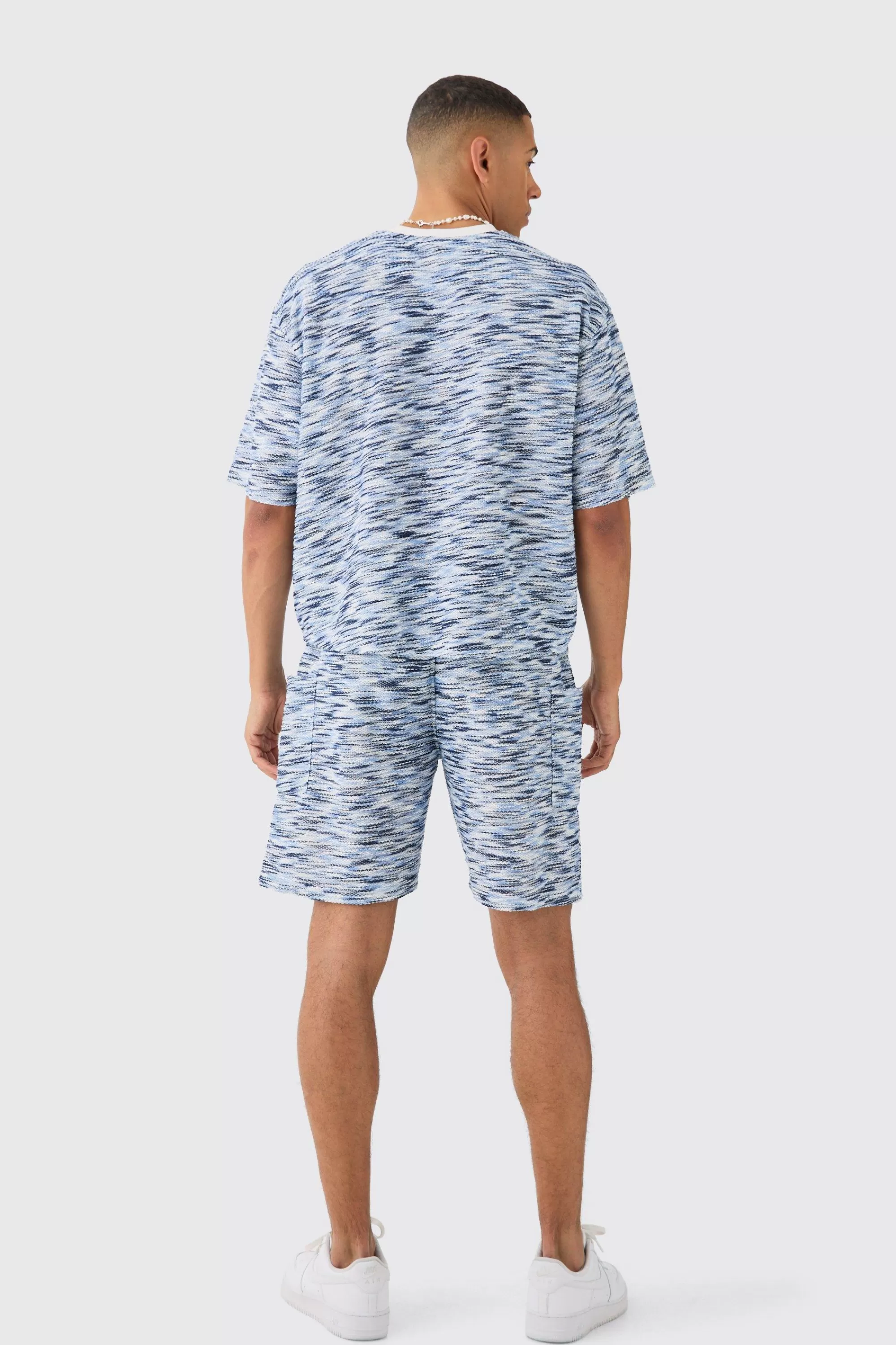 boohooMAN Oversized Slub Boucle Sweatshirt & Short Tracksuit | UK