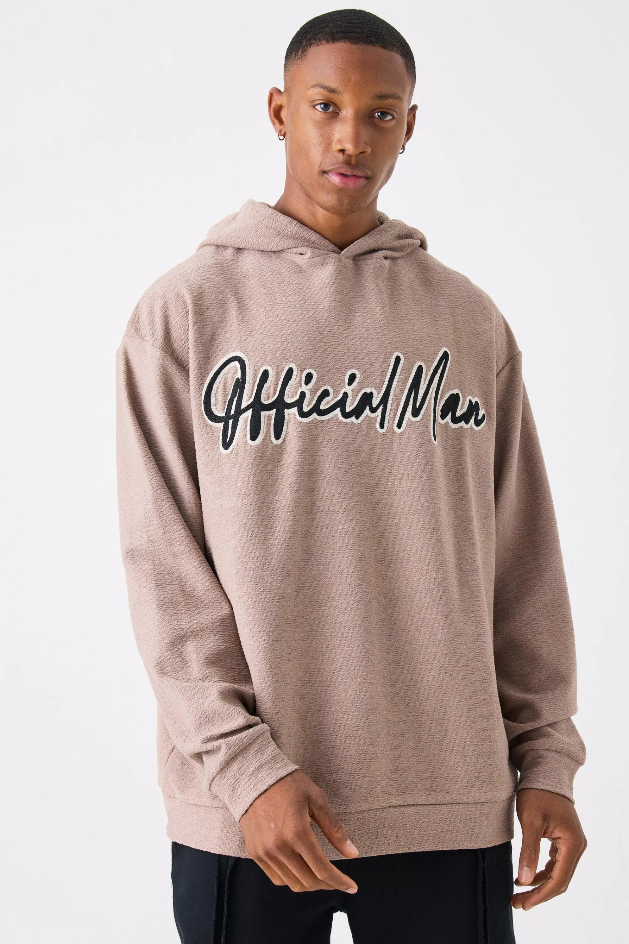 boohooMAN Oversized Slub Interlock Hoodie | UK