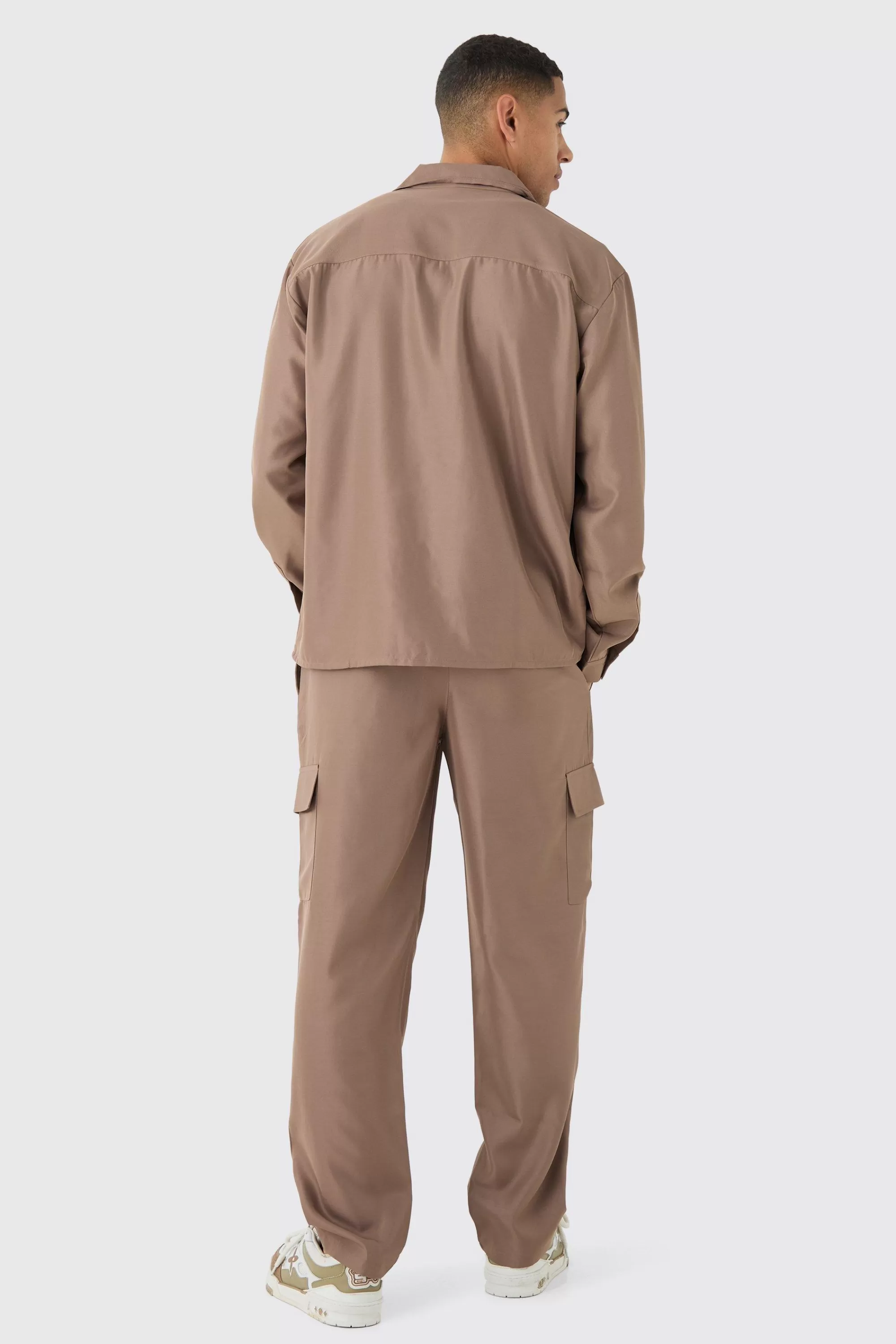 boohooMAN Oversized Soft Twill Cargo Shirt & Trouser Set | UK