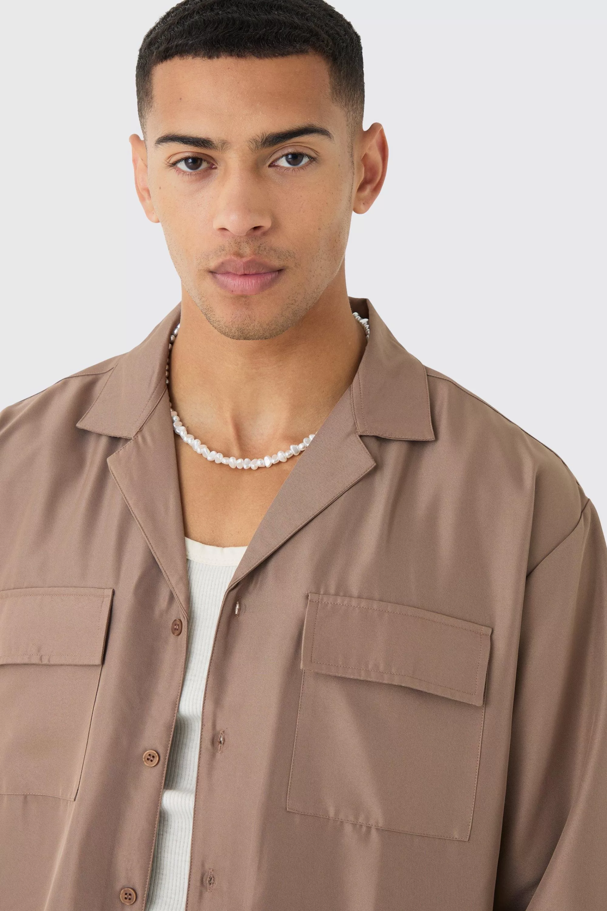 boohooMAN Oversized Soft Twill Cargo Shirt & Trouser Set | UK