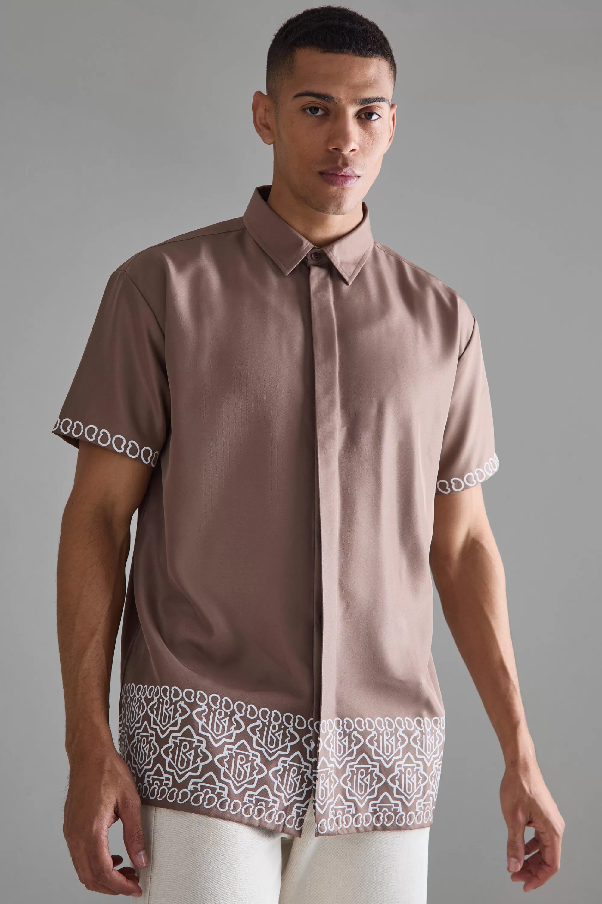 boohooMAN Oversized Soft Twill Printed Hem Shirt | UK