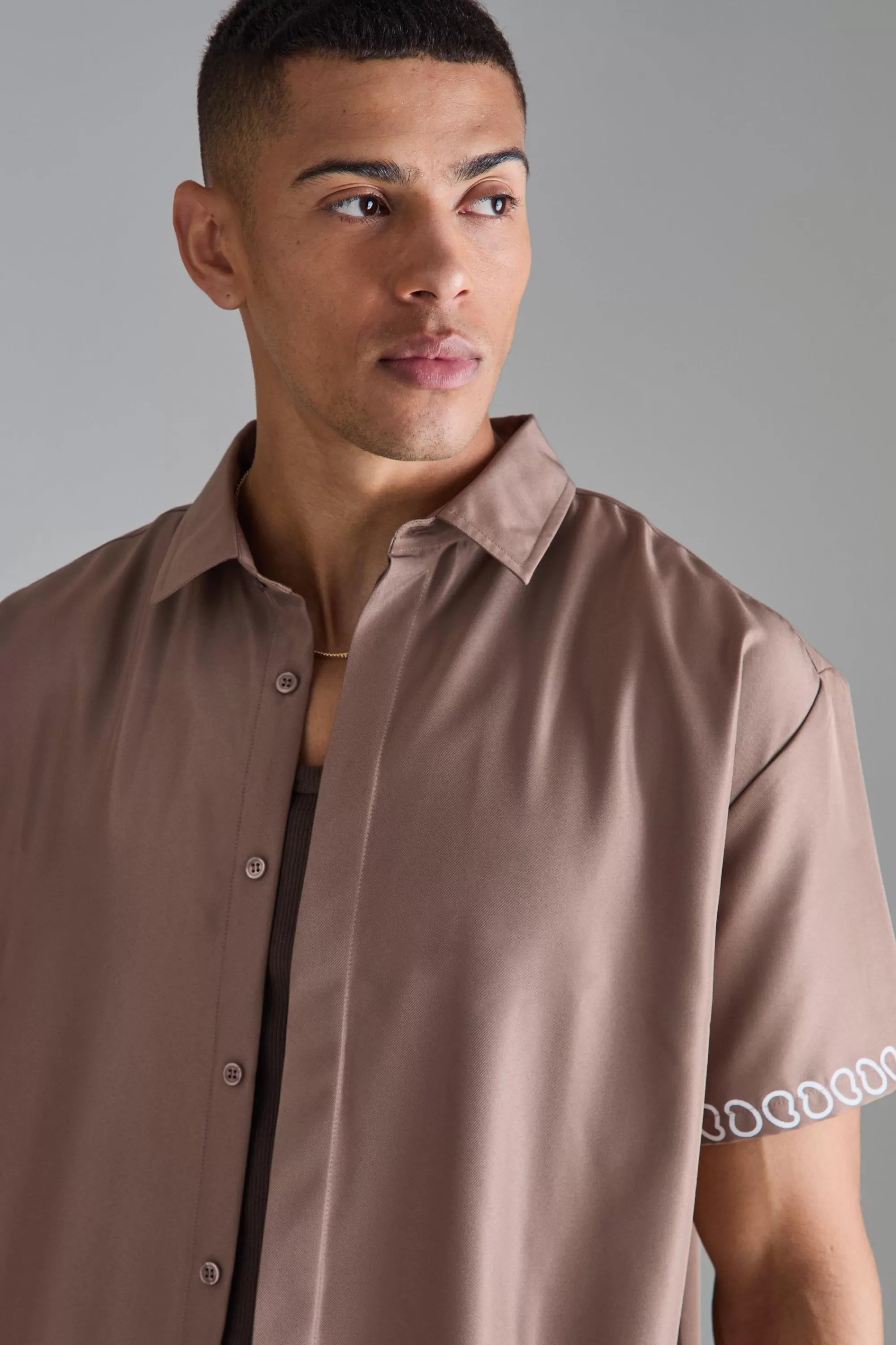 boohooMAN Oversized Soft Twill Printed Hem Shirt | UK