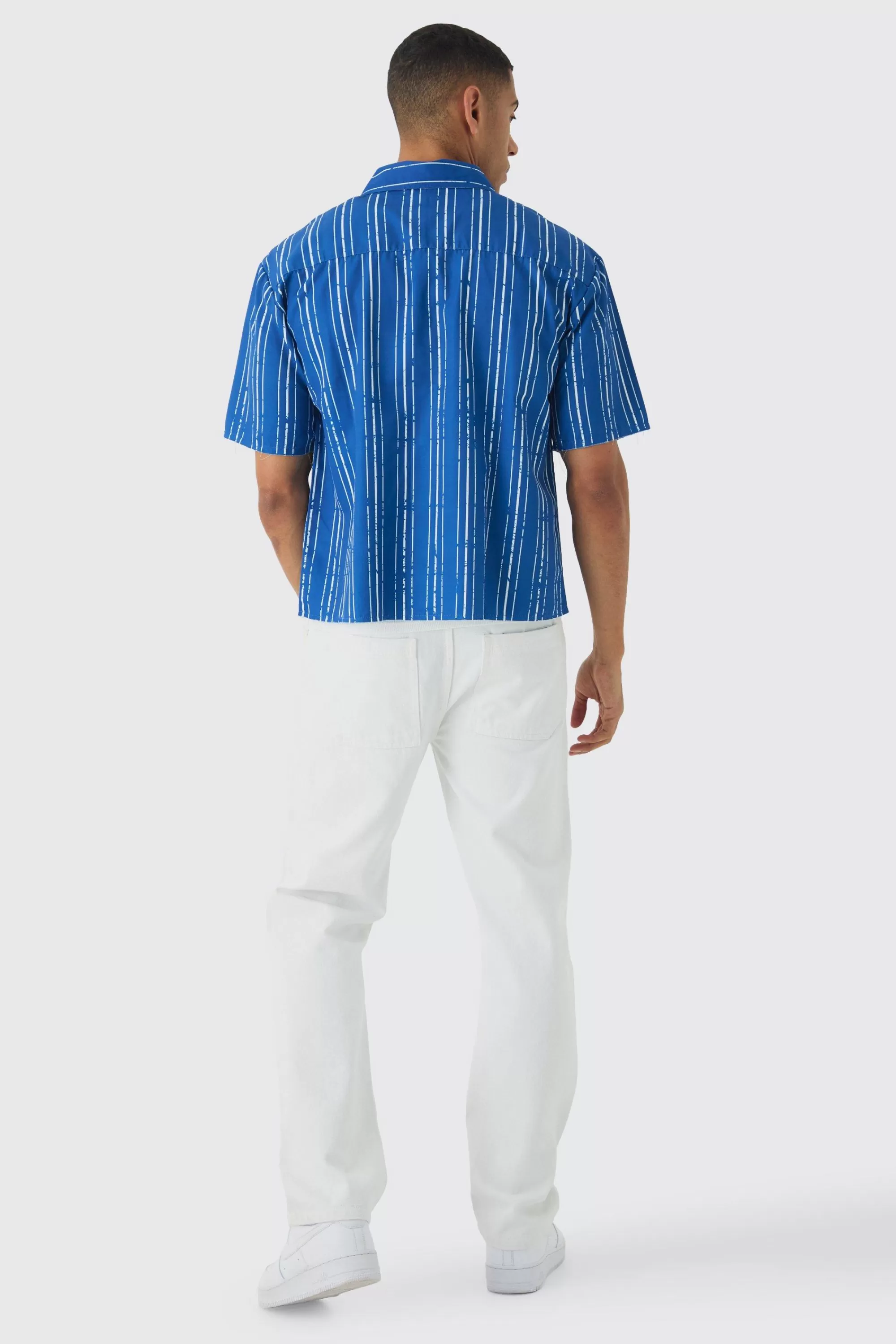 boohooMAN Oversized Stripe Front Graphic Boxy Shirt | UK