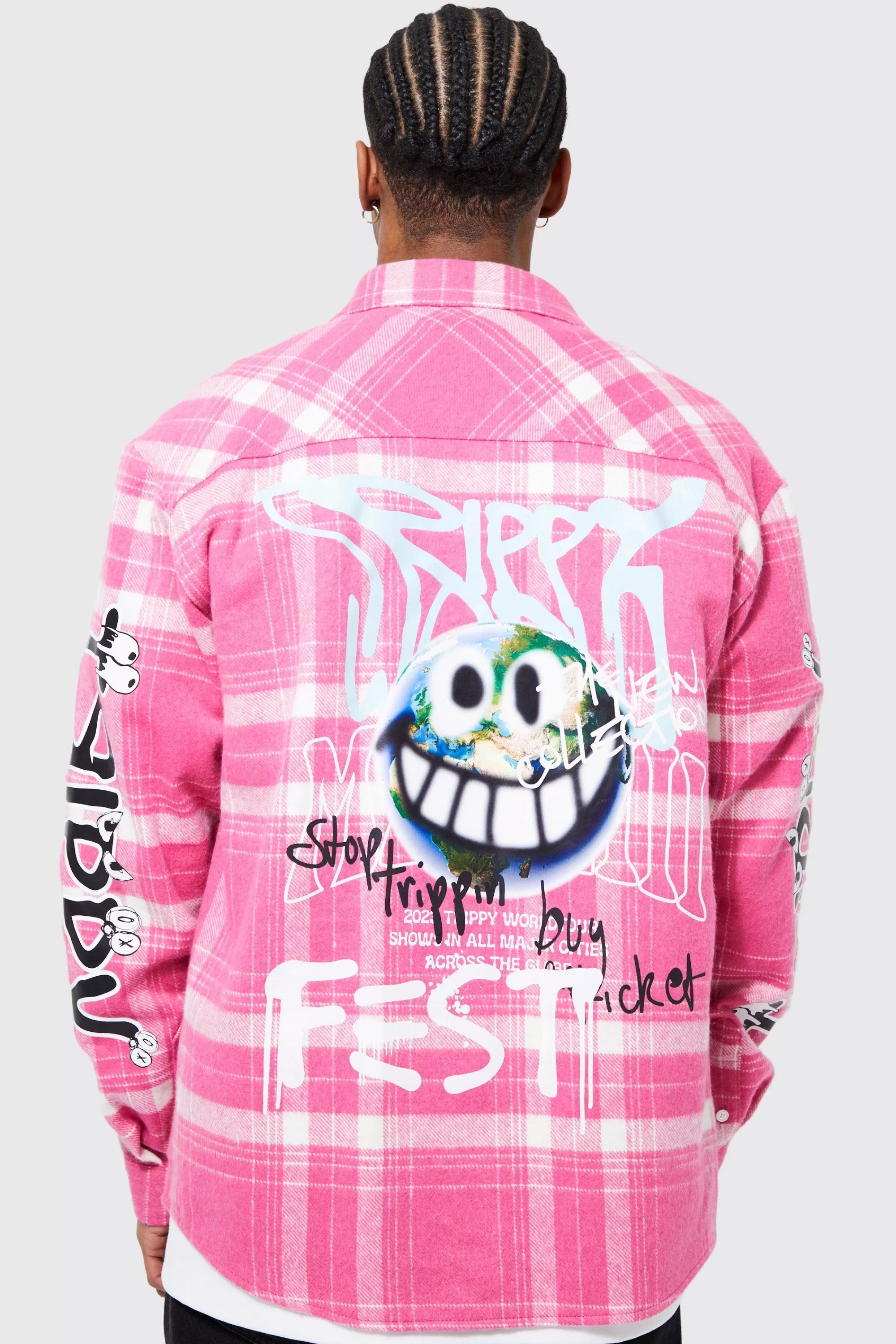 boohooMAN Oversized Trippy Printed Check Shirt | UK