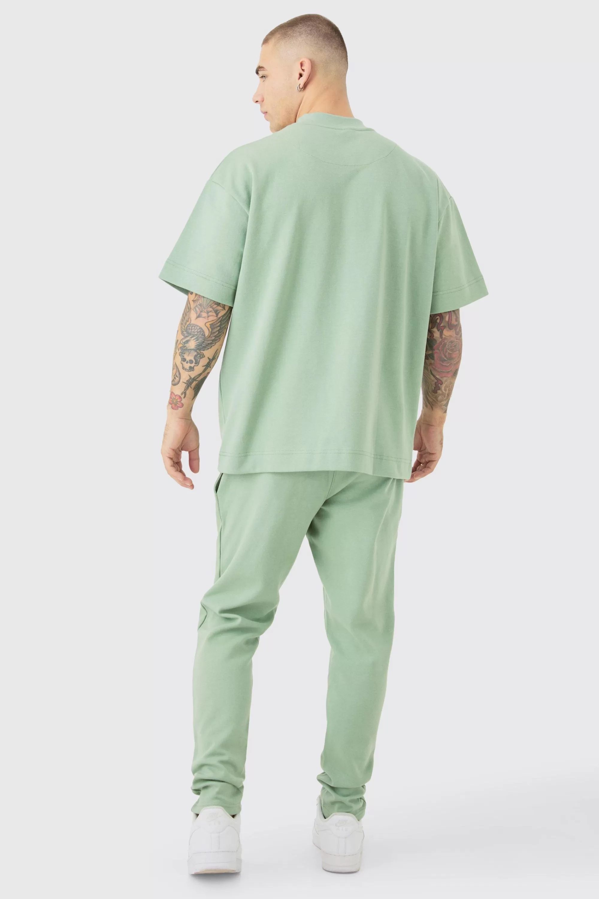 boohooMAN Oversized T-shirt & Tapered Jogger Interlock Set | UK