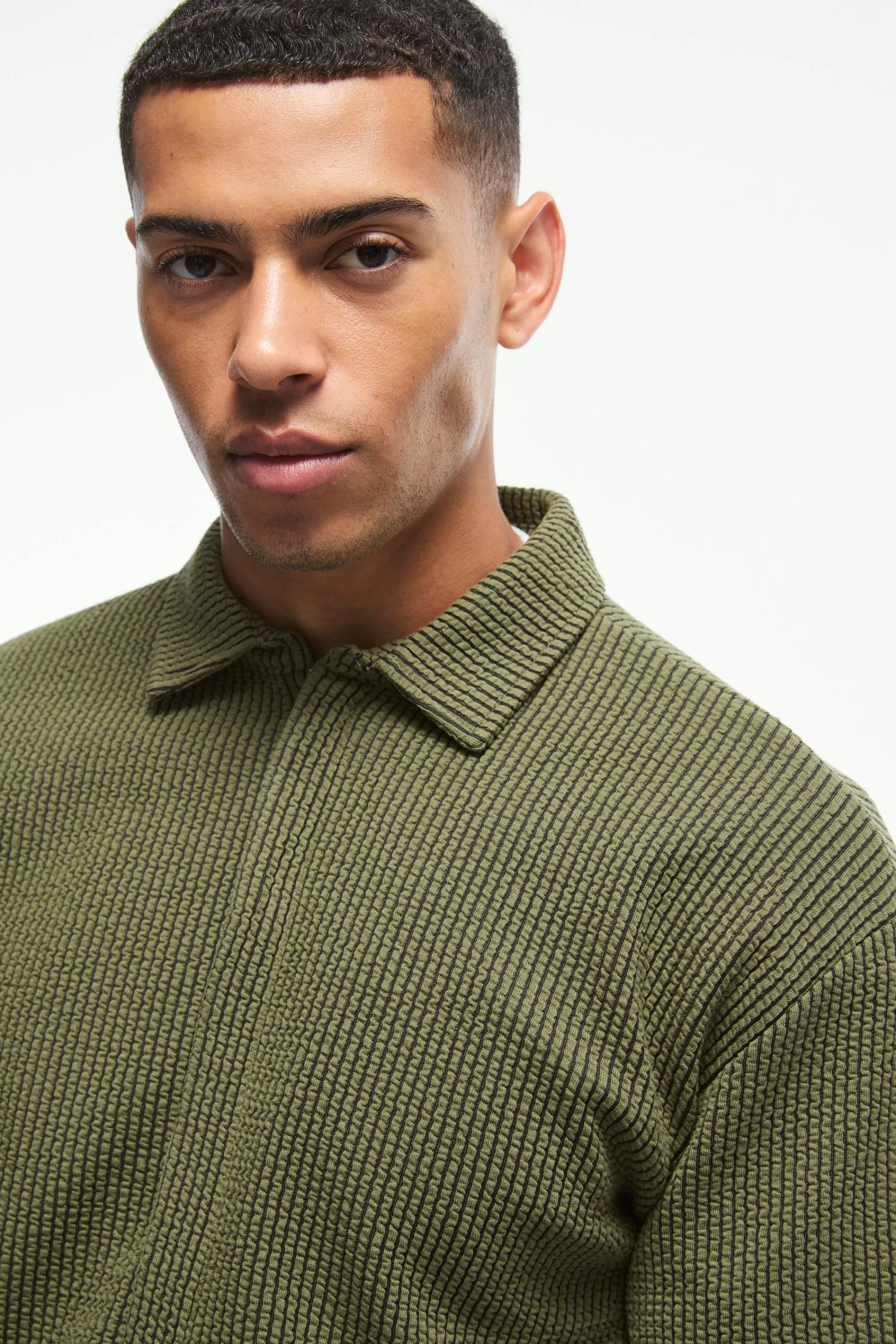 boohooMAN Oversized Two-tone Zip Through Ribbed Jersey Shirt | UK
