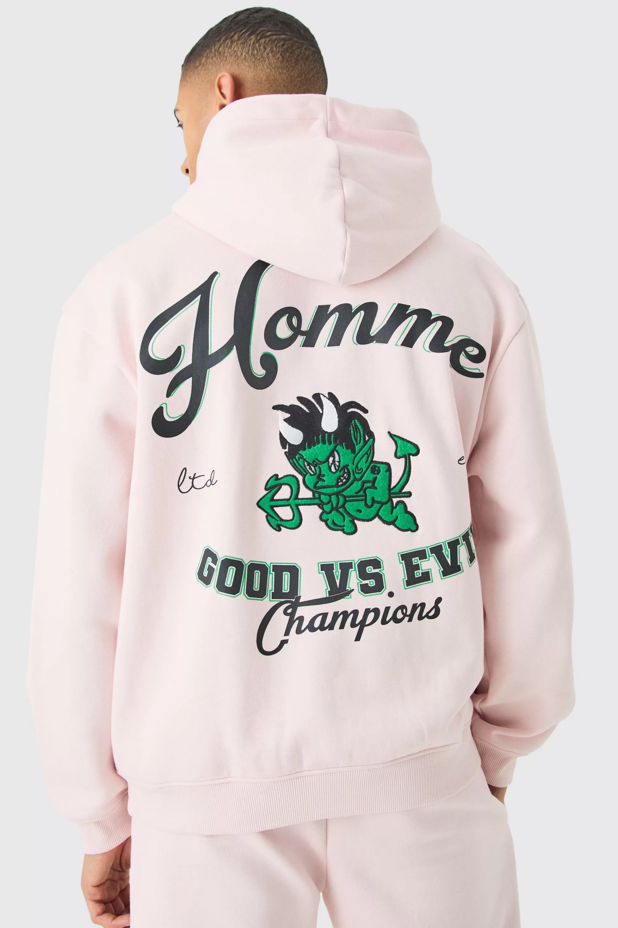 boohooMAN Oversized Varsity Applique Hoodie | UK
