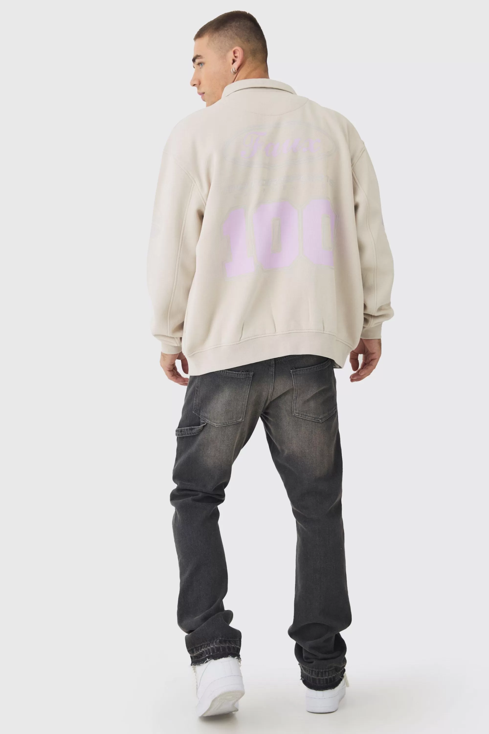 boohooMAN Oversized Varsity BHM Embroidered Jersey Bomber Jacket | UK