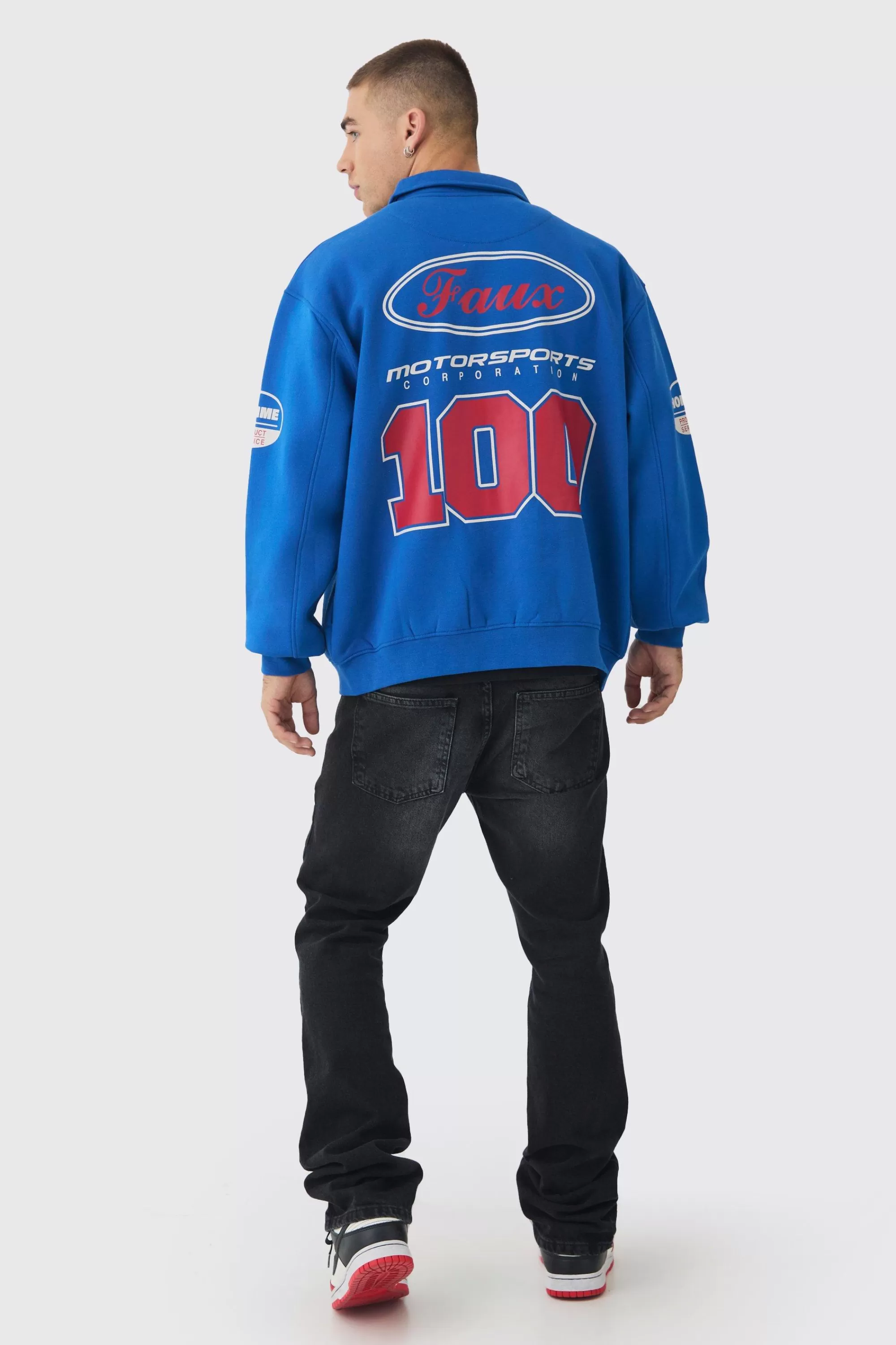 boohooMAN Oversized Varsity BHMS Embroidered Jersey Bomber Jacket | UK