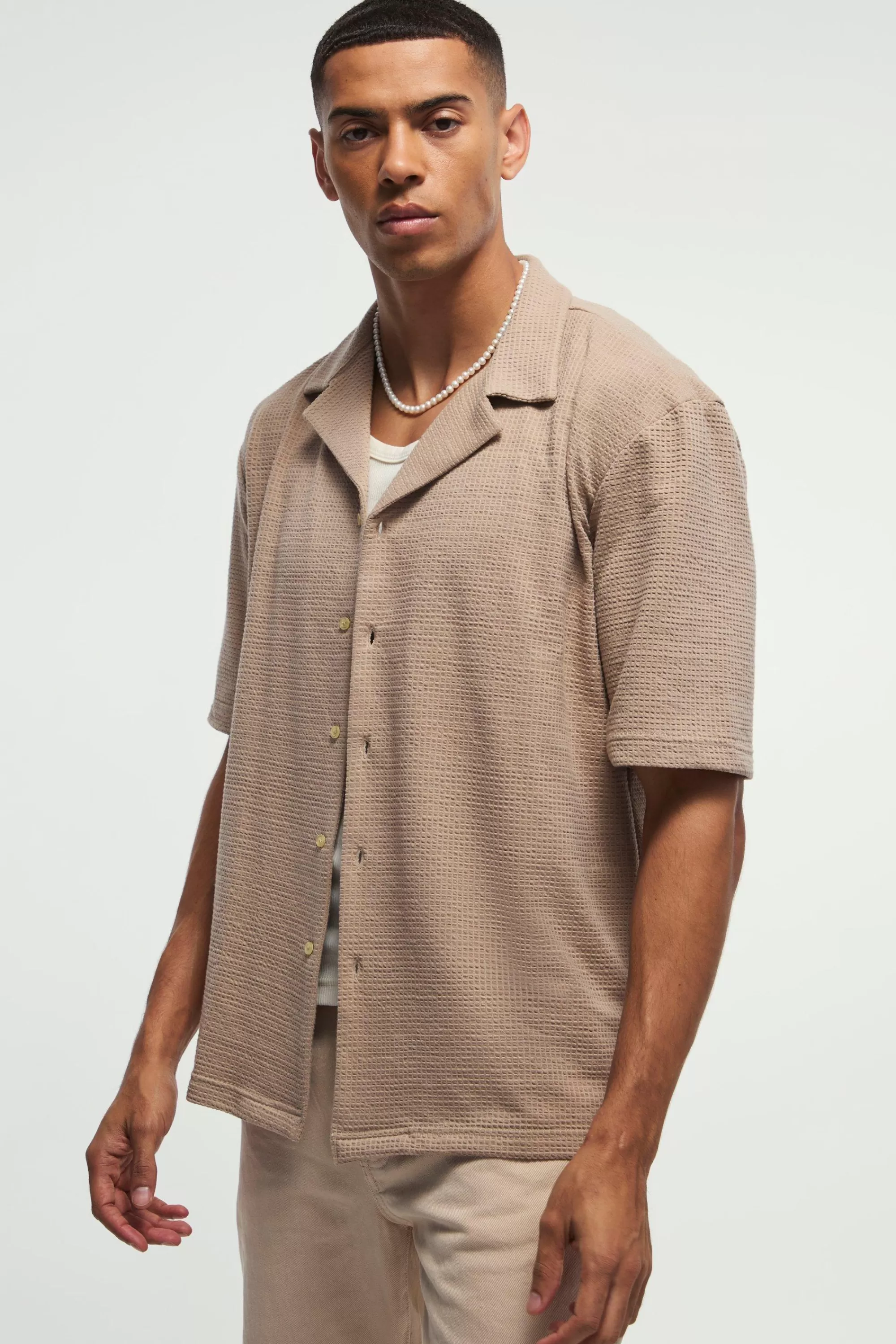 boohooMAN Oversized Waffle Jersey Shirt | UK