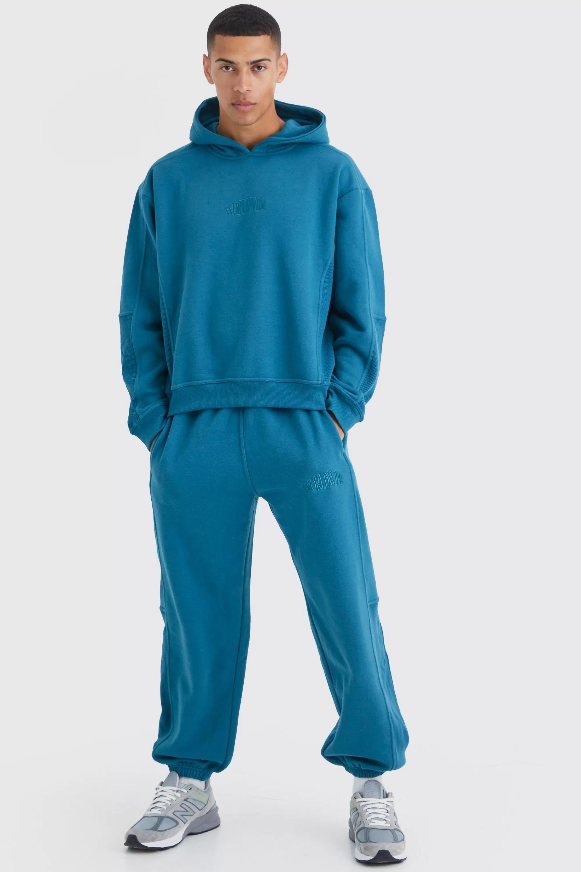 boohooMAN Oversized Waffle Panel Hooded Tracksuit | UK