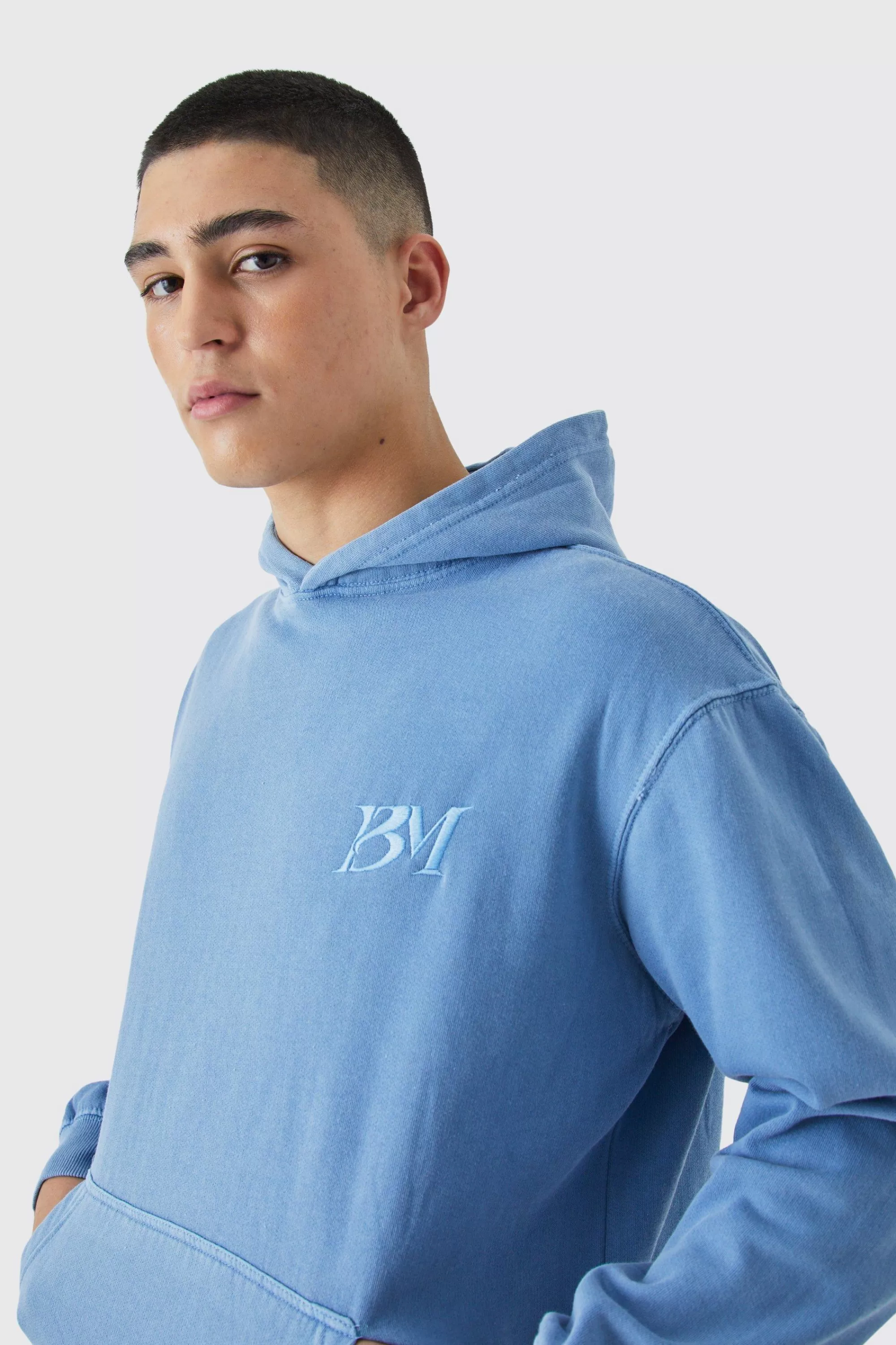 boohooMAN Oversized Washed Embroidered Hoodie | UK