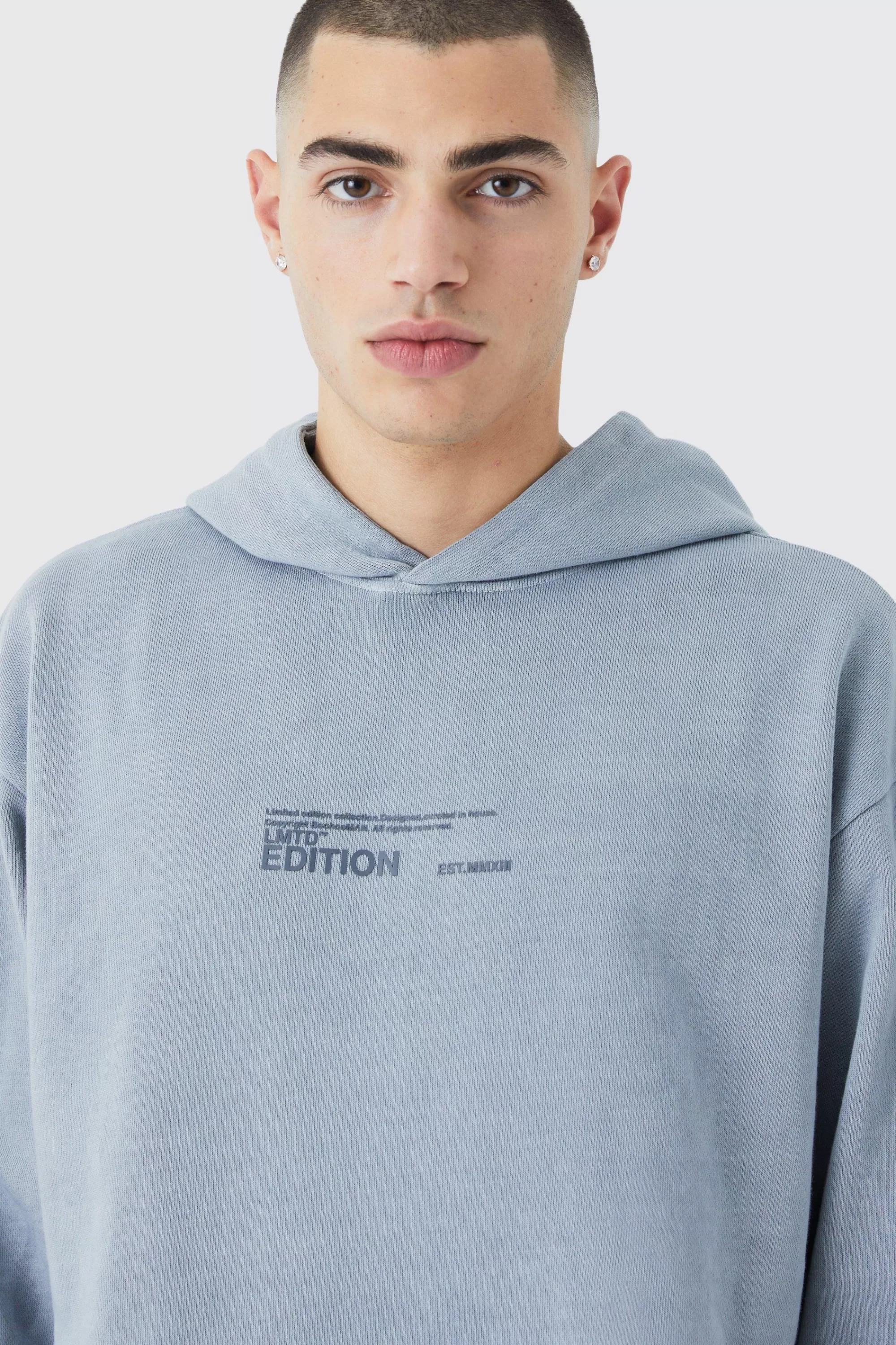 boohooMAN Oversized Washed Limited Raw Hem Hoodie | UK