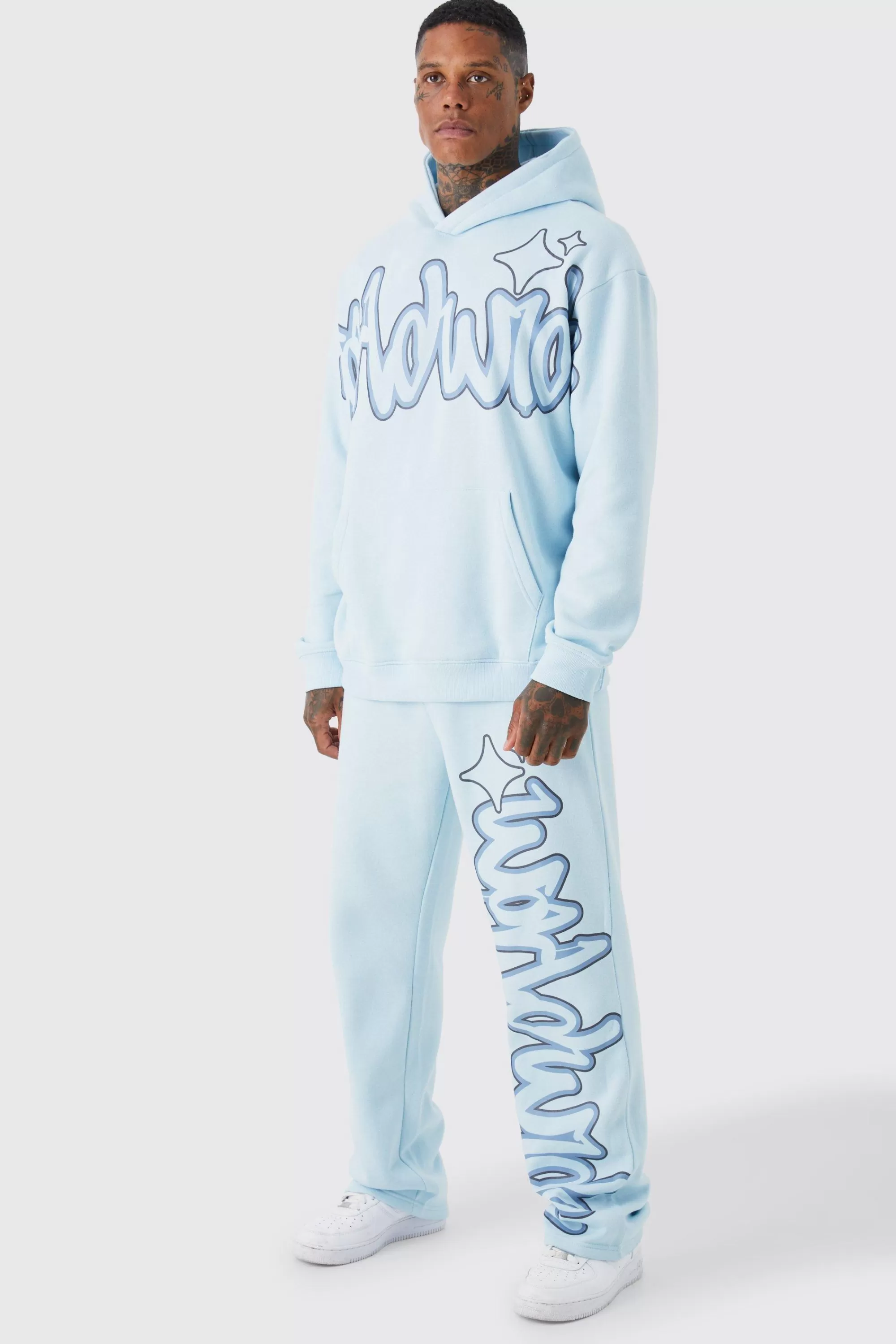 boohooMAN Oversized Worldwide Graffiti Print Tracksuit | UK