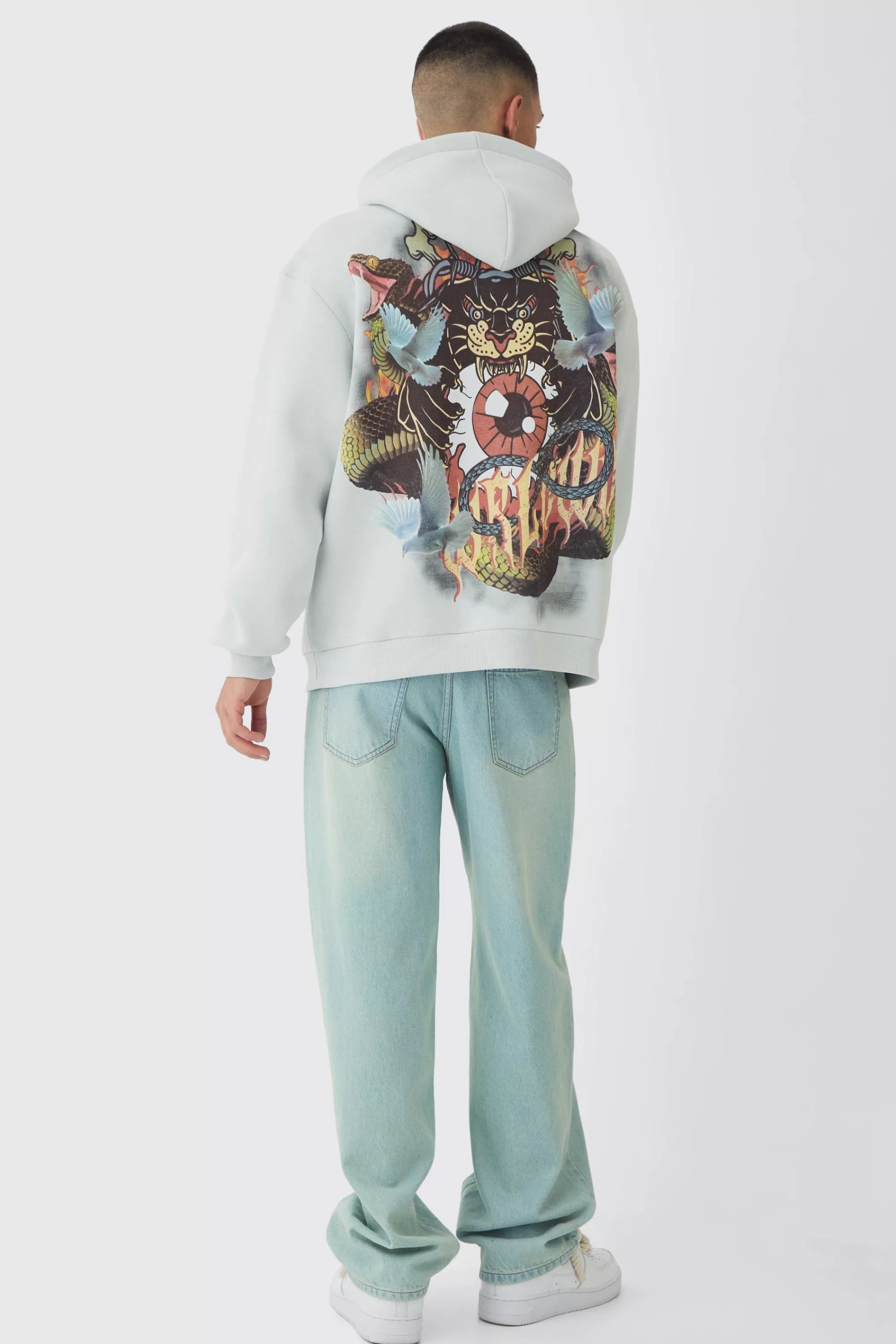 boohooMAN Oversized Worldwide Tattoo Back Graphic Hoodie | UK
