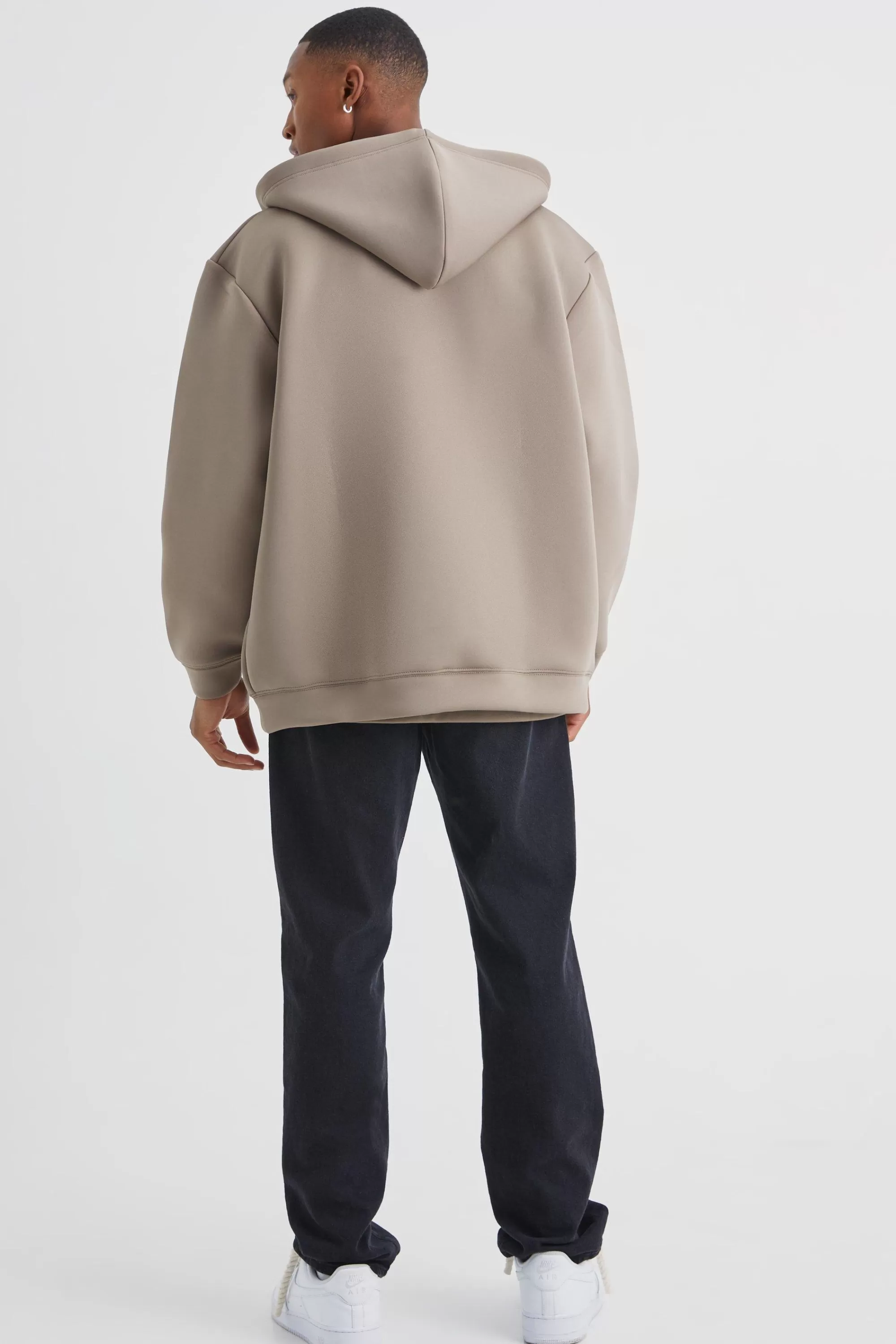 boohooMAN Oversized Zip Through Bonded Scuba Hoodie | UK
