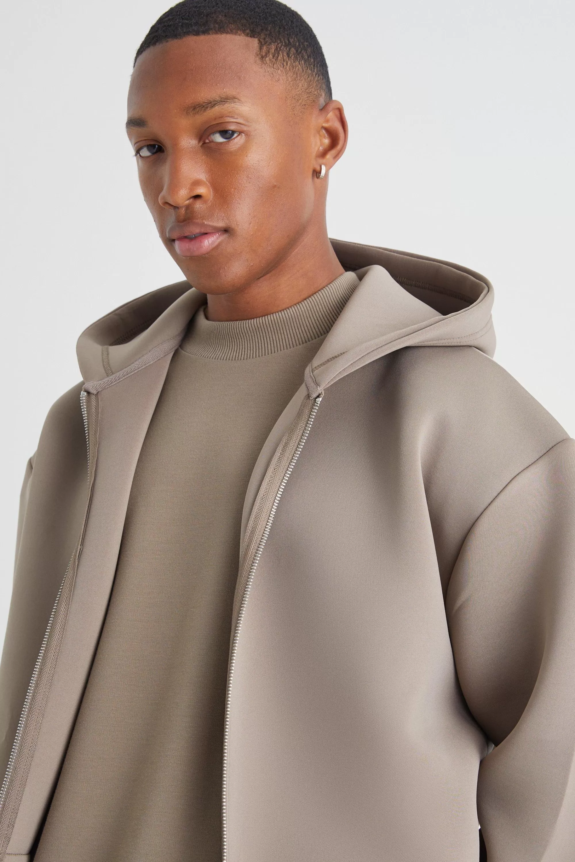 boohooMAN Oversized Zip Through Bonded Scuba Hoodie | UK