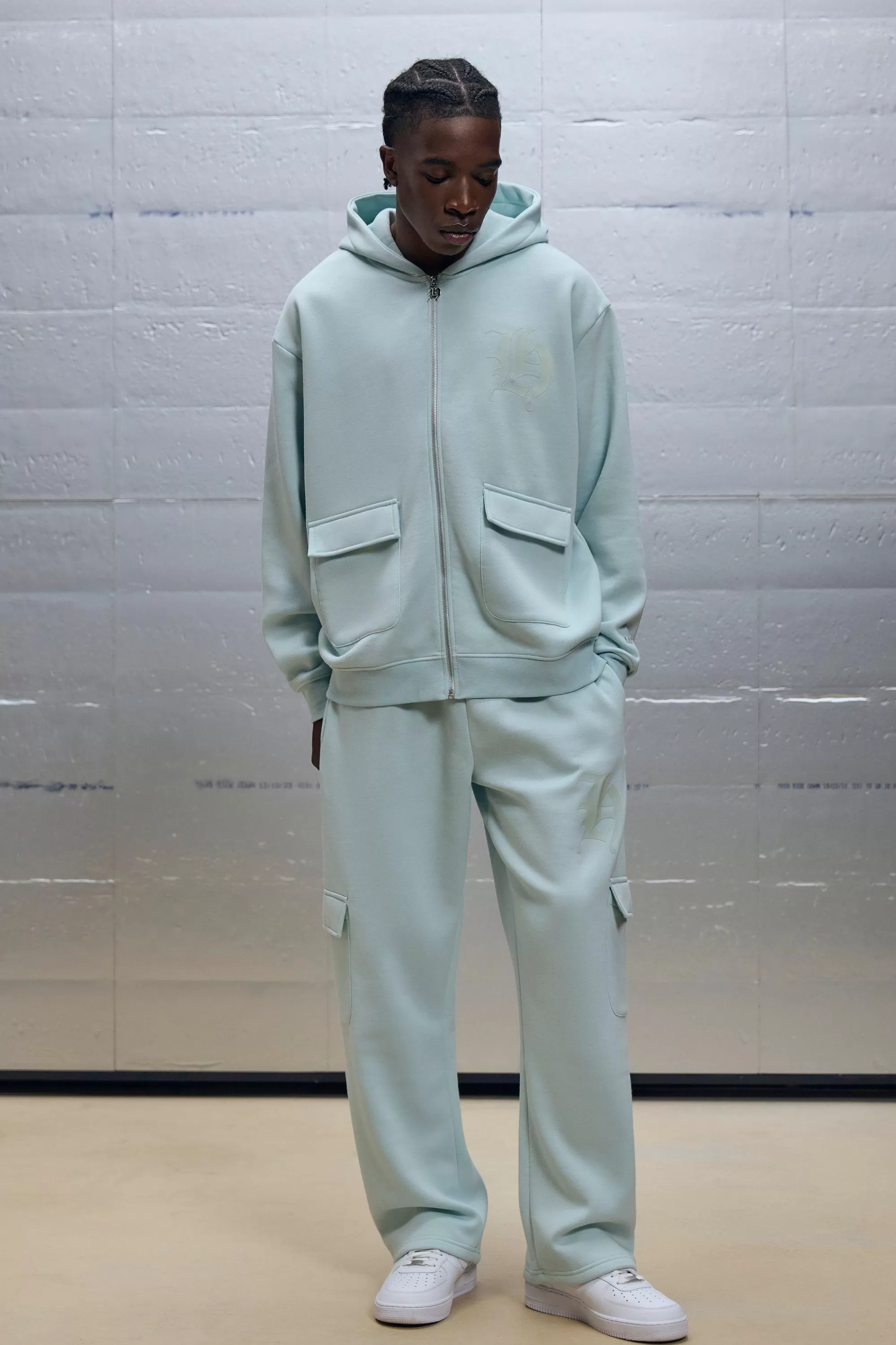 boohooMAN Oversized Zip Through Cargo Pocket Detail Hooded Tracksuit | UK
