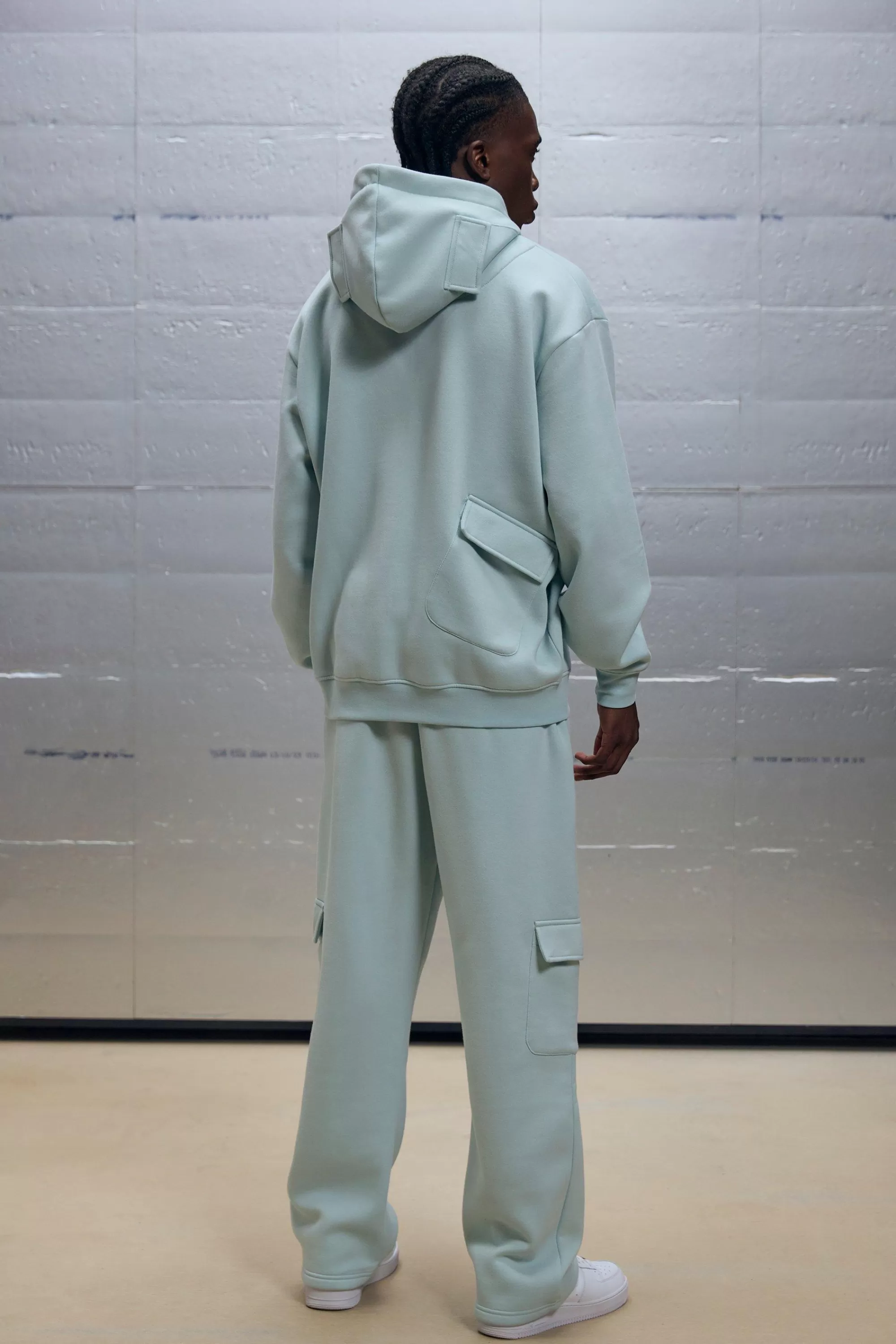 boohooMAN Oversized Zip Through Cargo Pocket Detail Hooded Tracksuit | UK