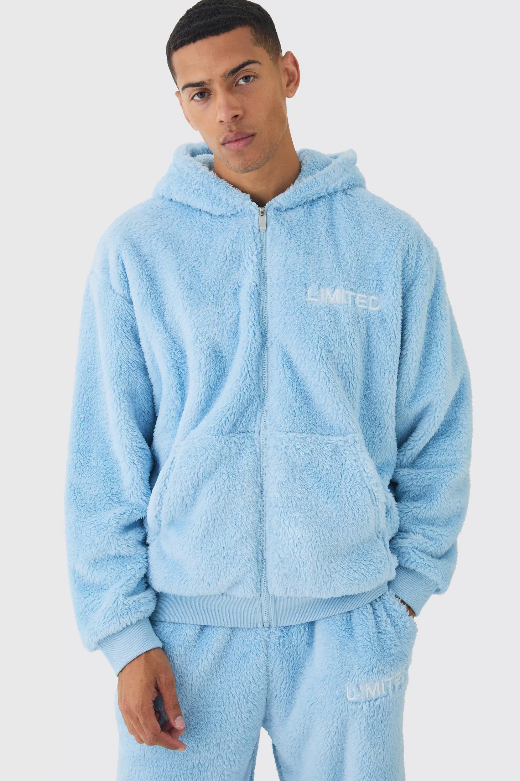boohooMAN Oversized Zip Through Limited Edition Teddy Borg Hoodie | UK