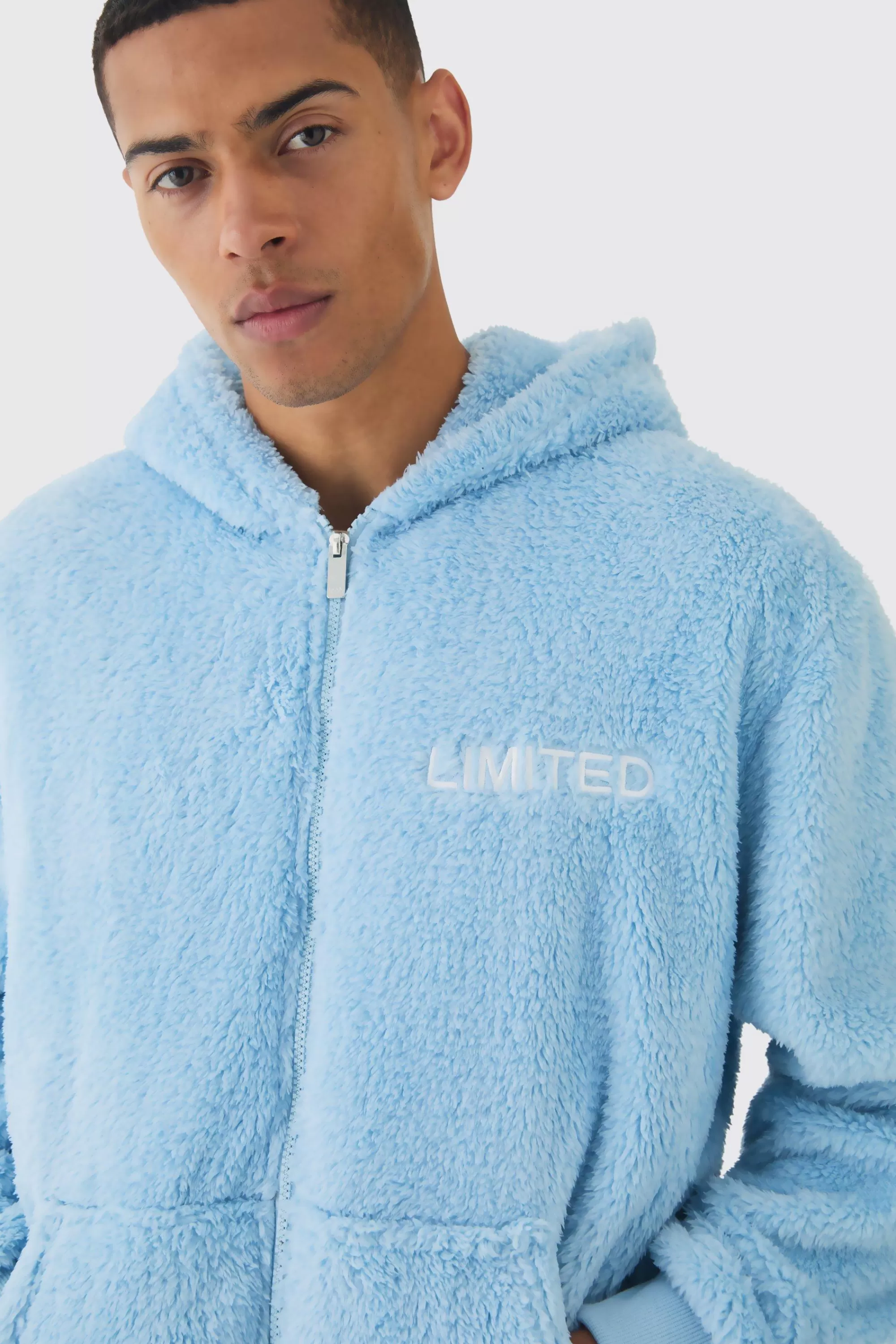 boohooMAN Oversized Zip Through Limited Edition Teddy Borg Hoodie | UK