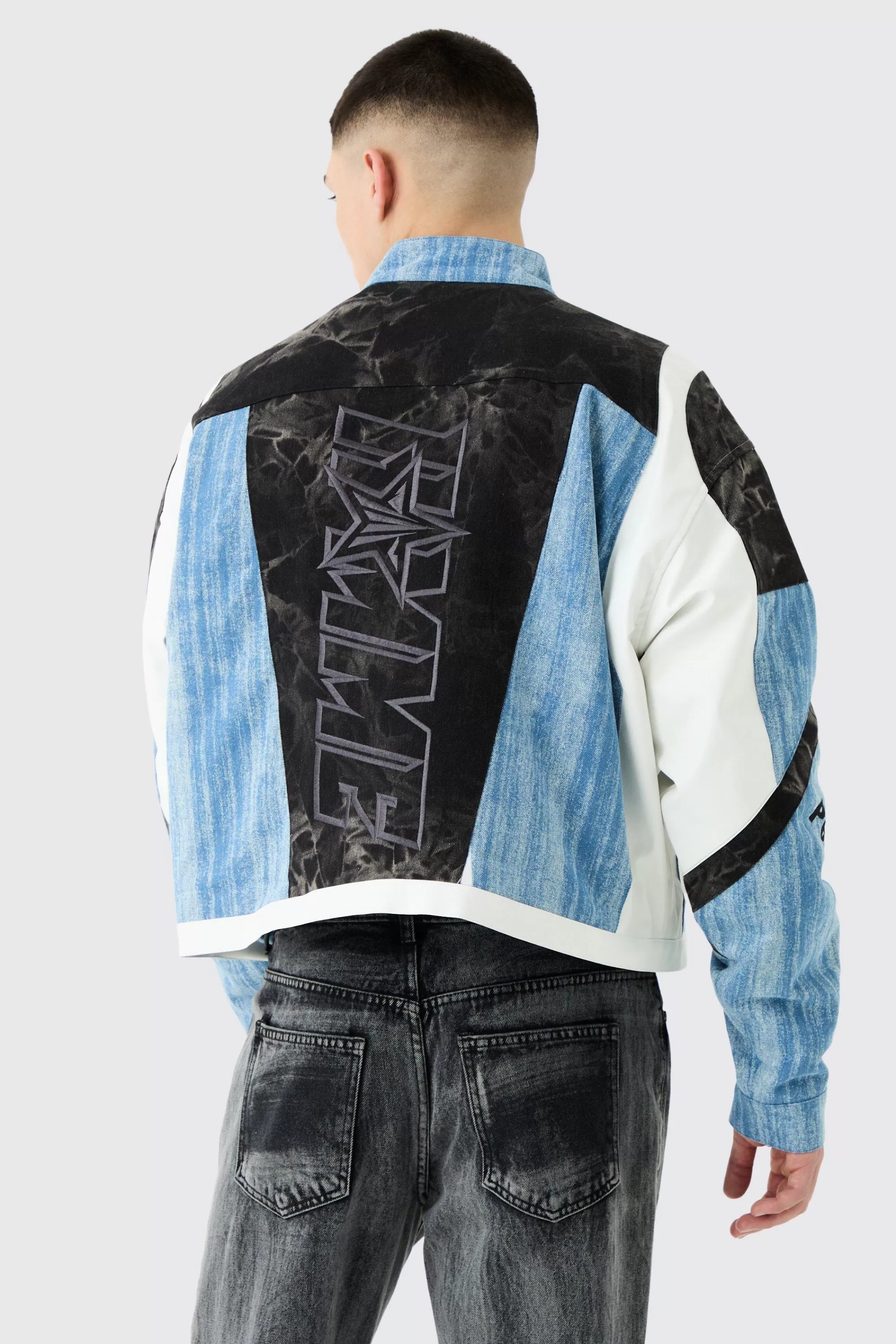 boohooMAN Padded Moto Denim Jacket | UK