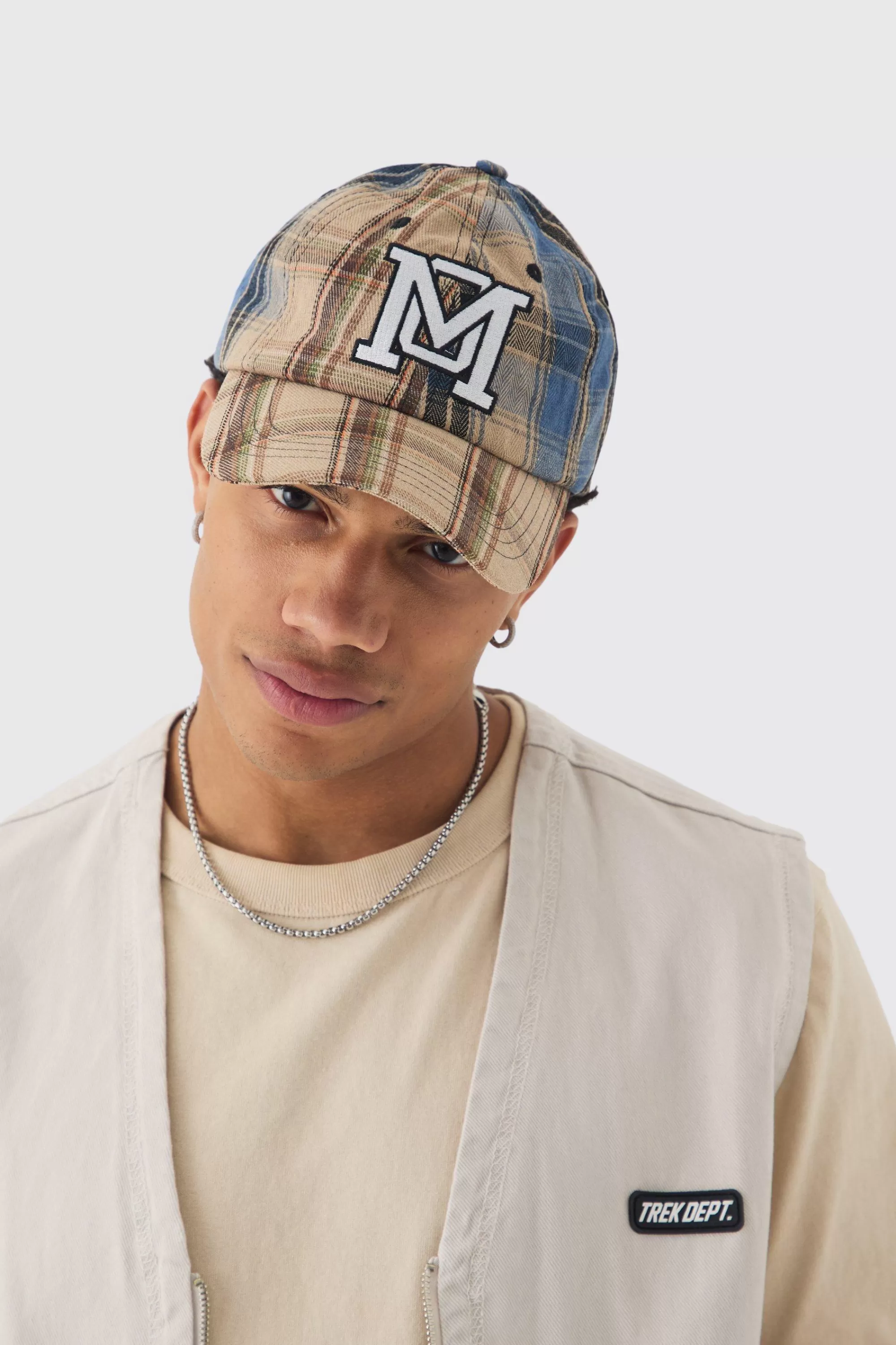 boohooMAN Patchwork Applique Cap In | UK